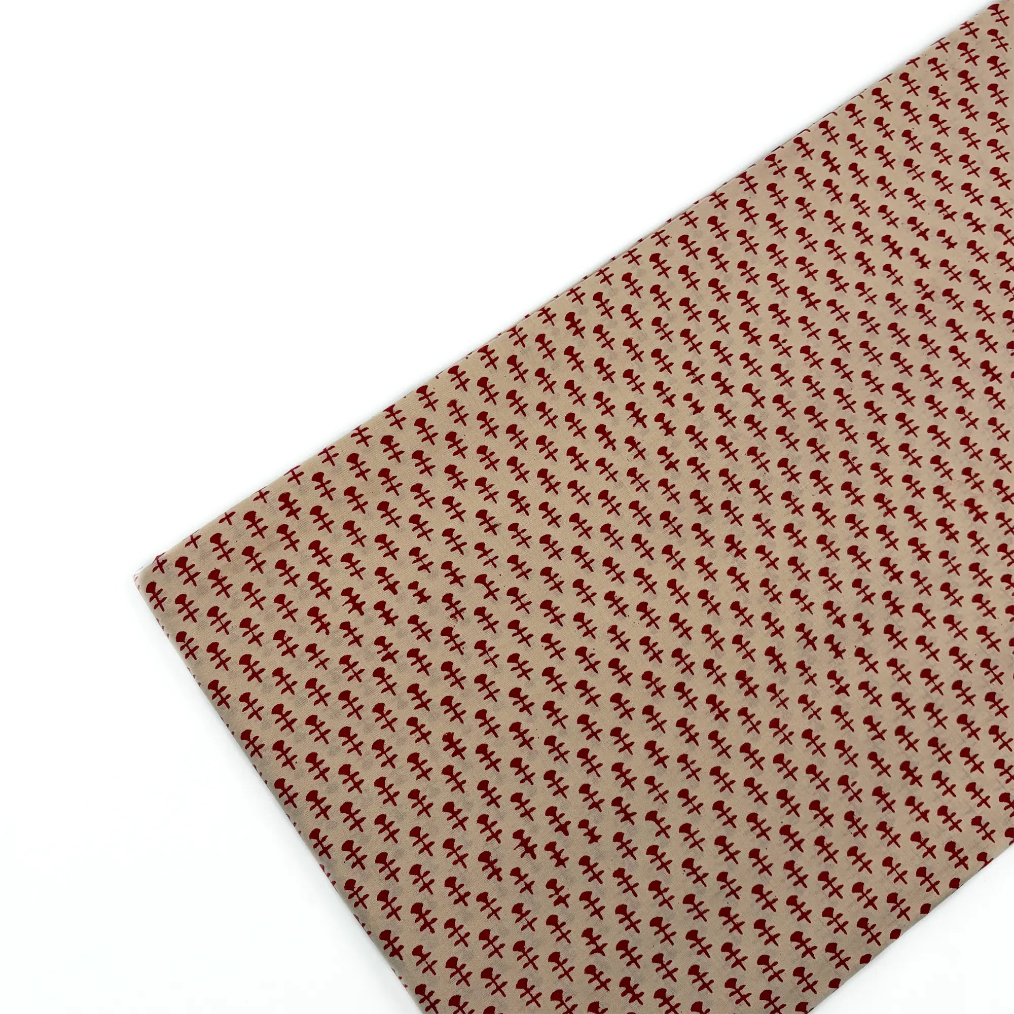 Beige Rust Buti Bagru Hand Block Printed Cotton Fabric