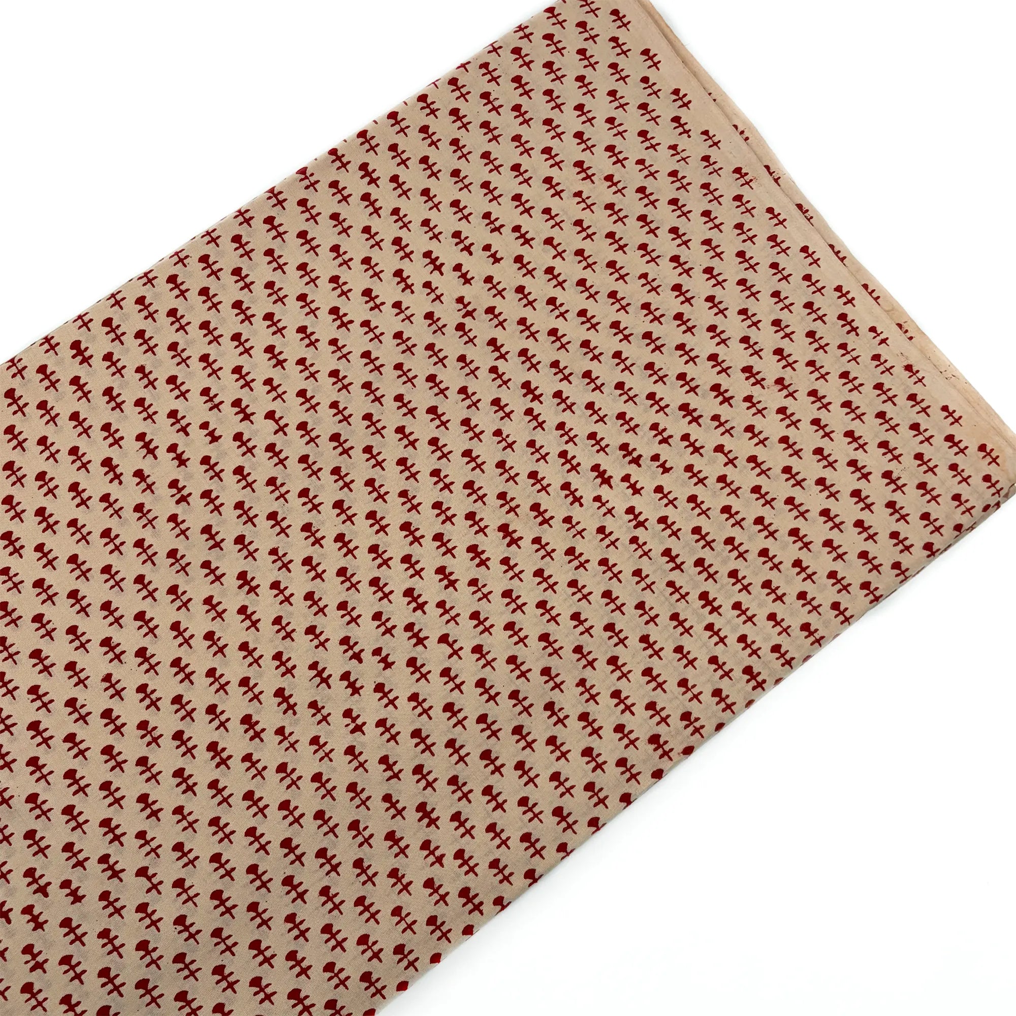 Beige Rust Buti Bagru Hand Block Printed Cotton Fabric