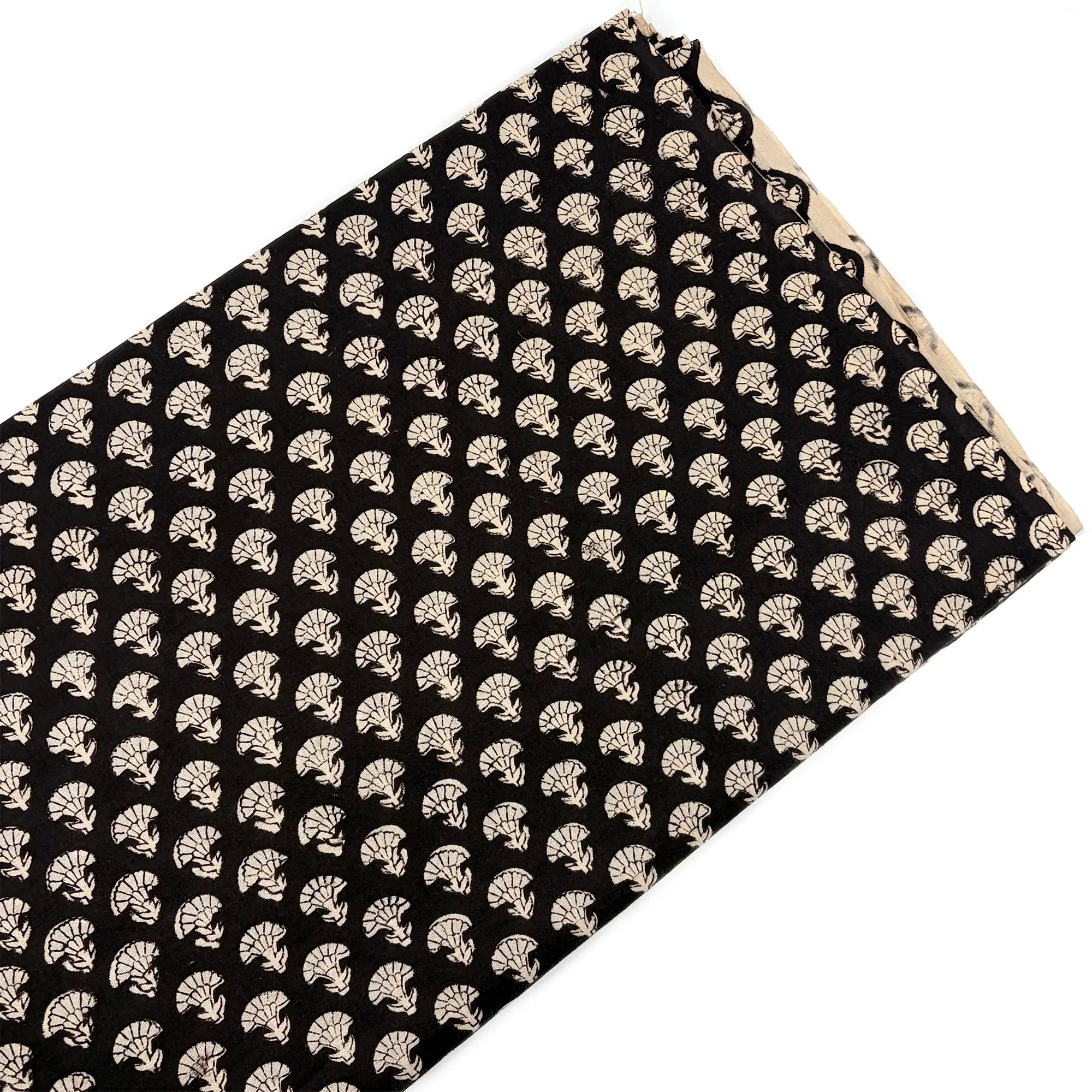 Black Fan Buti Bagru Hand Block Printed Cotton Fabric