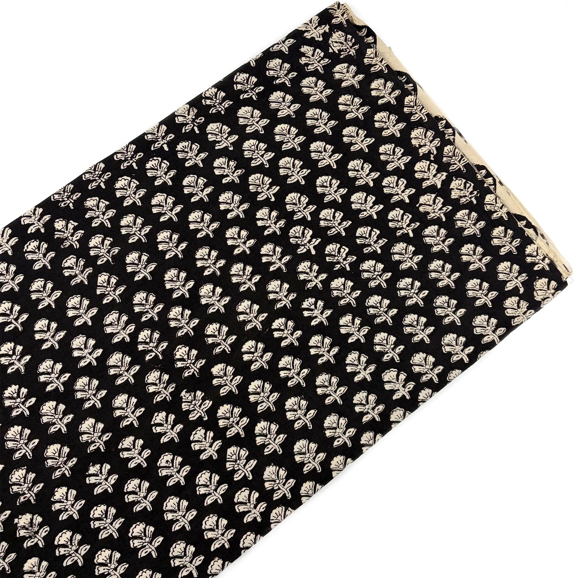 Black Rose Buti Bagru Hand Block Printed Cotton Fabric