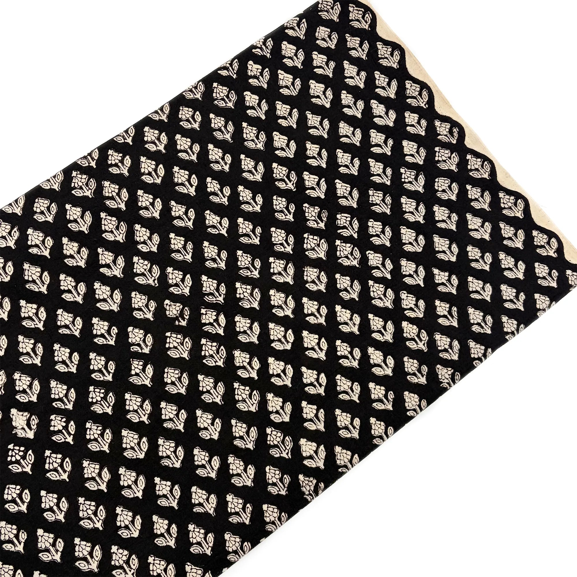 Black Small Buti Bagru Hand Block Printed Cotton Fabric