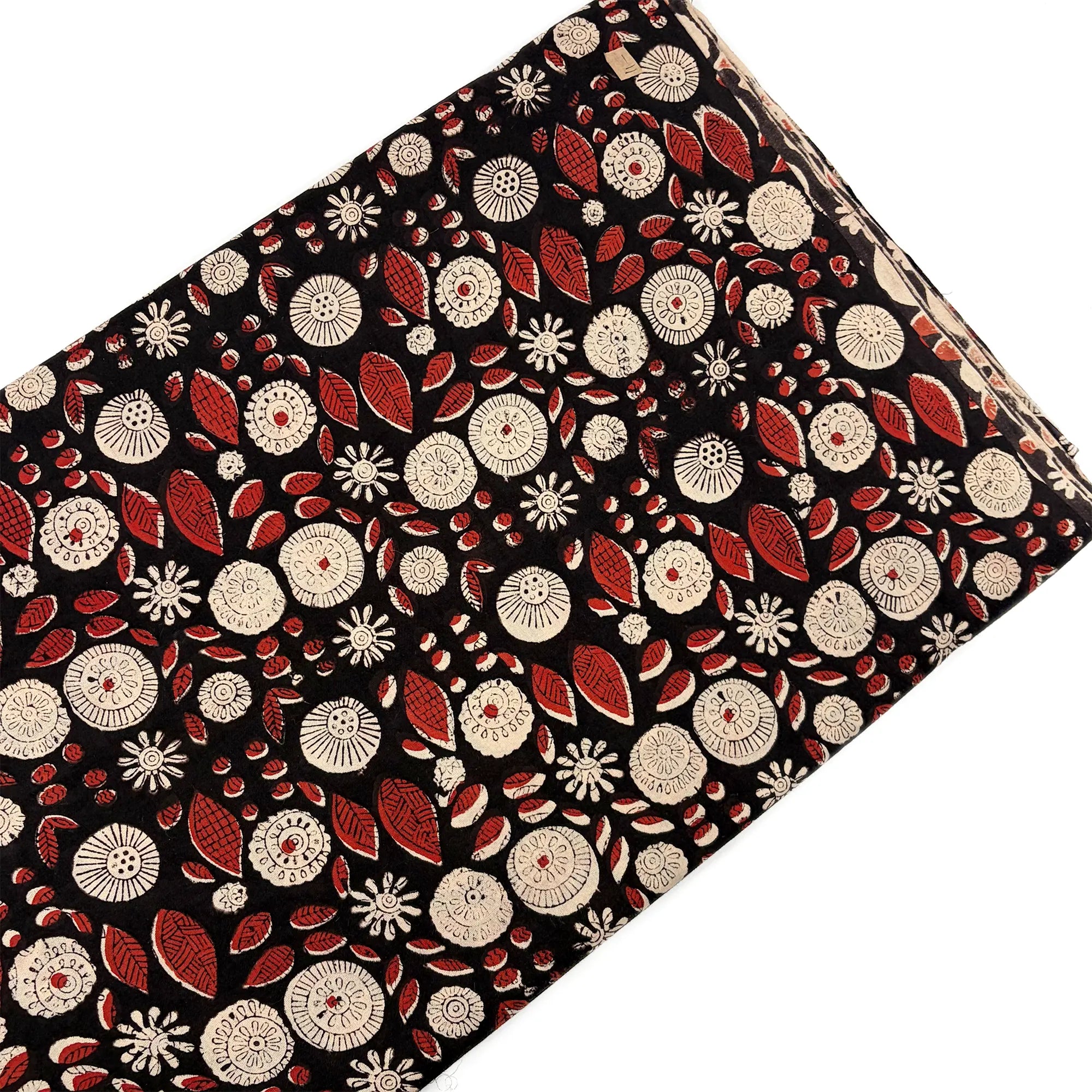 Black Sunflower Bagru Hand Block Printed Cotton Fabric
