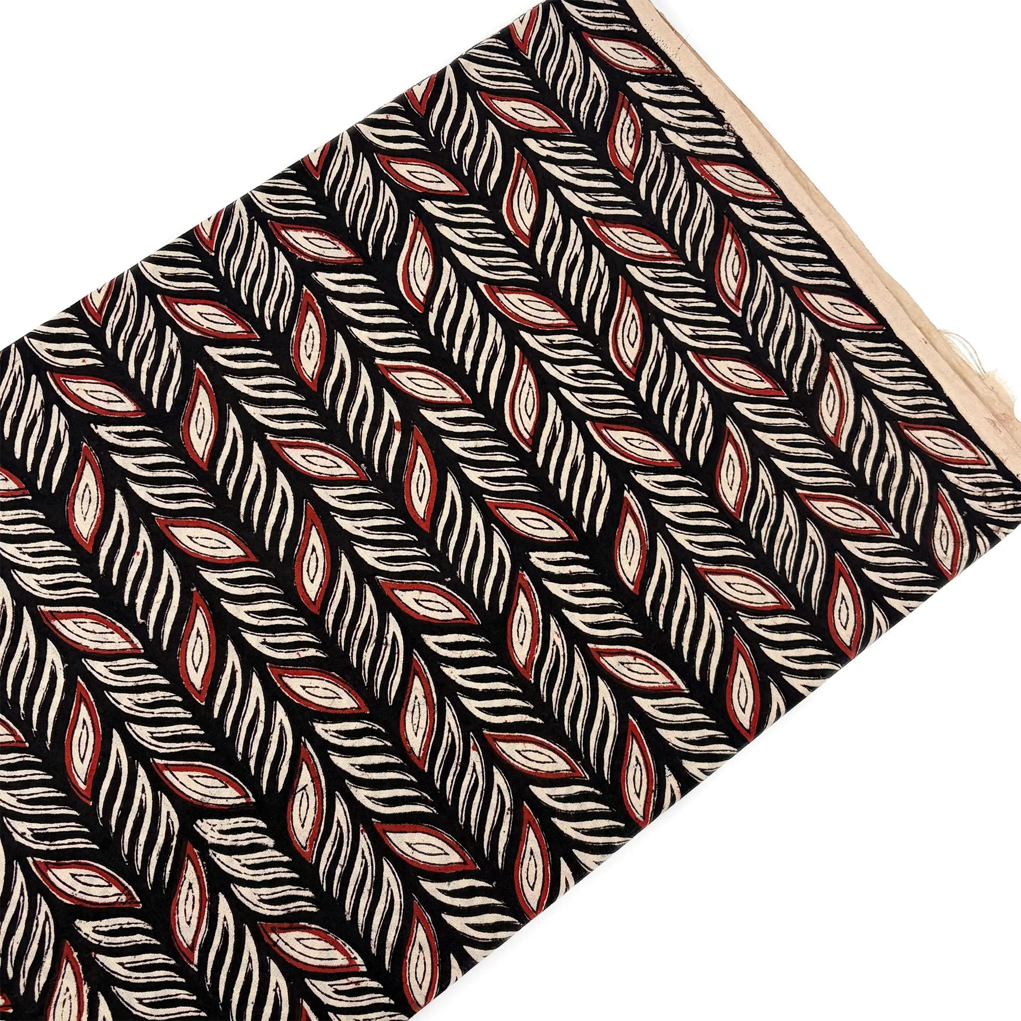 Black Tribal Leaf Bagru Hand Block Printed Cotton Fabric