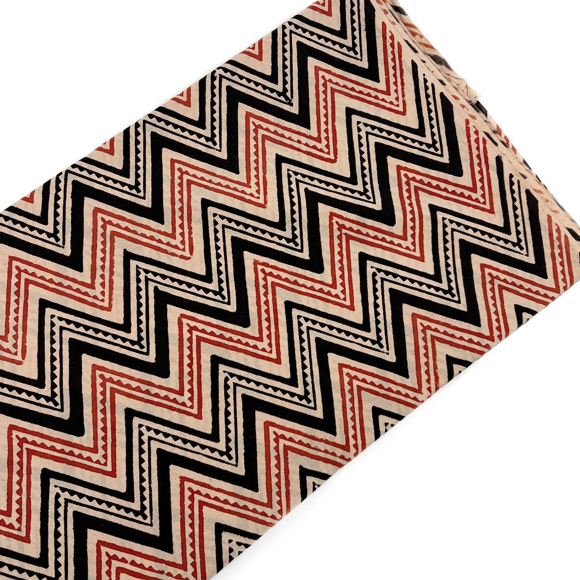 Black & Rust Zig Zag Bagru Hand Block Printed Cotton Fabric