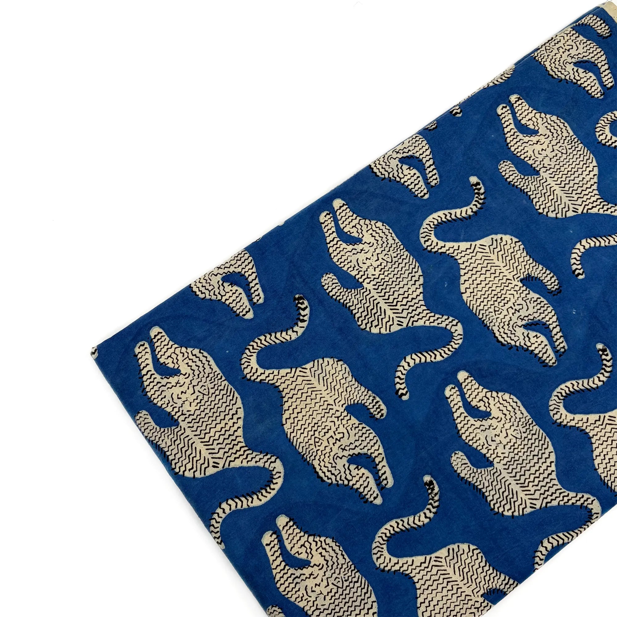 Blue Tiger Buta Bagru Hand Block Printed Cotton Fabric