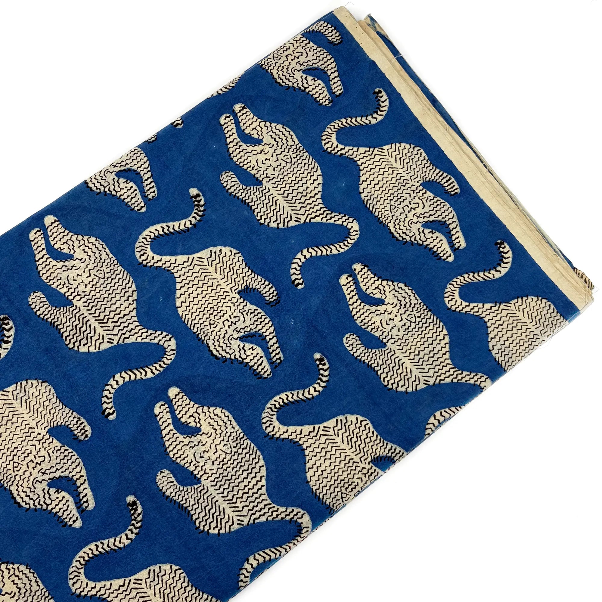 Blue Tiger Buta Bagru Hand Block Printed Cotton Fabric