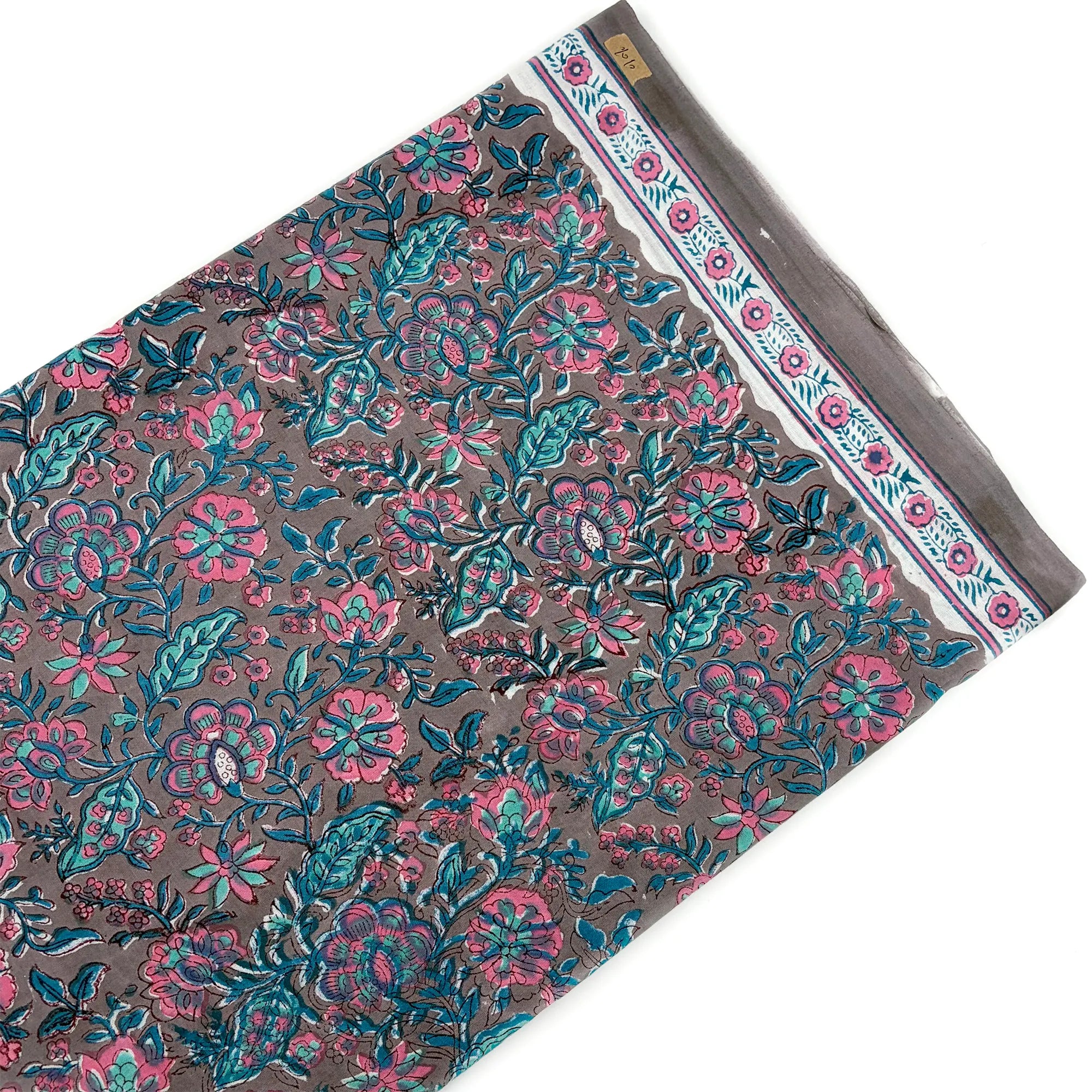 Brown Floral Jaal Rapid Hand Block Printed Cotton Fabric