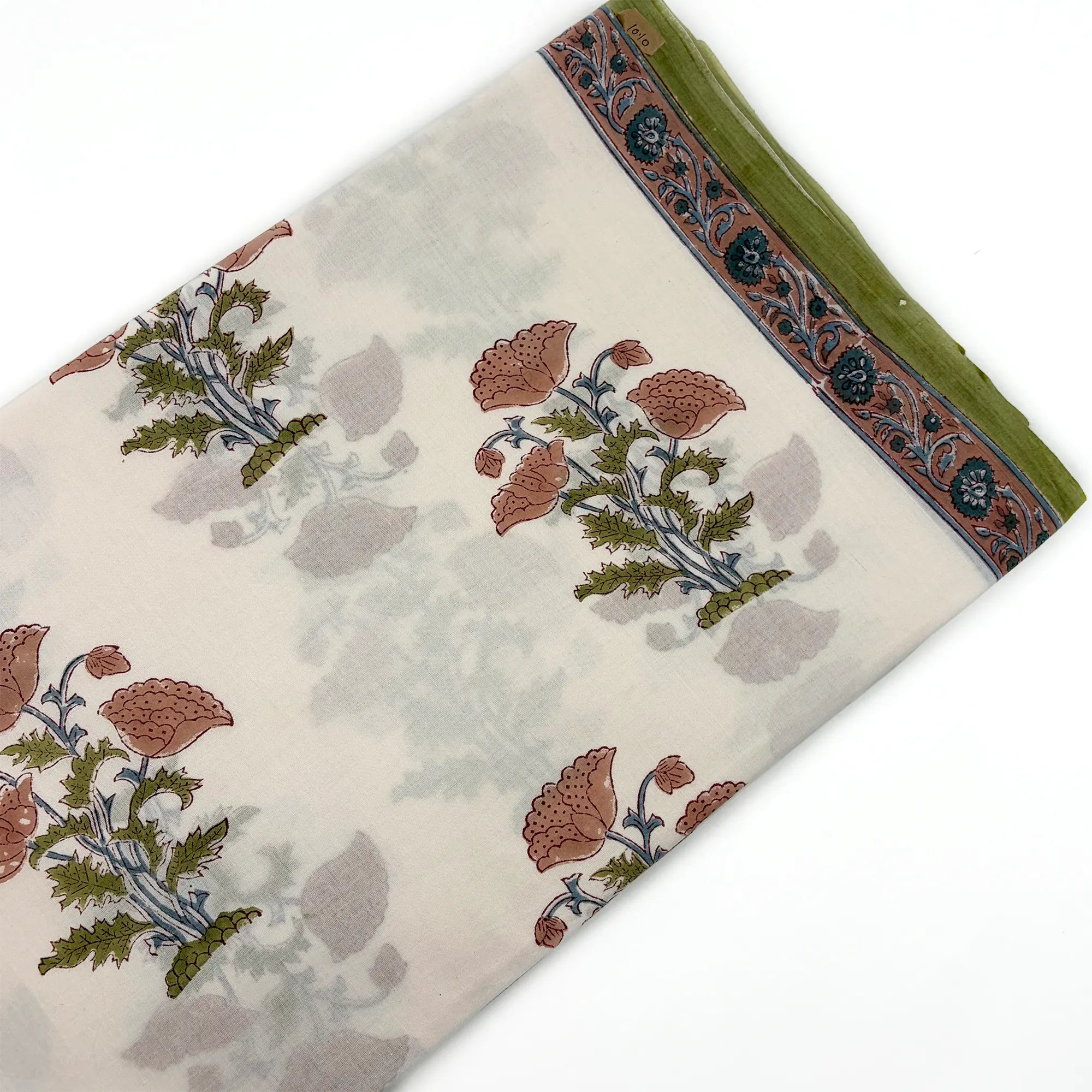 Green Floral Buta Rapid Hand Block Printed Cotton Fabric