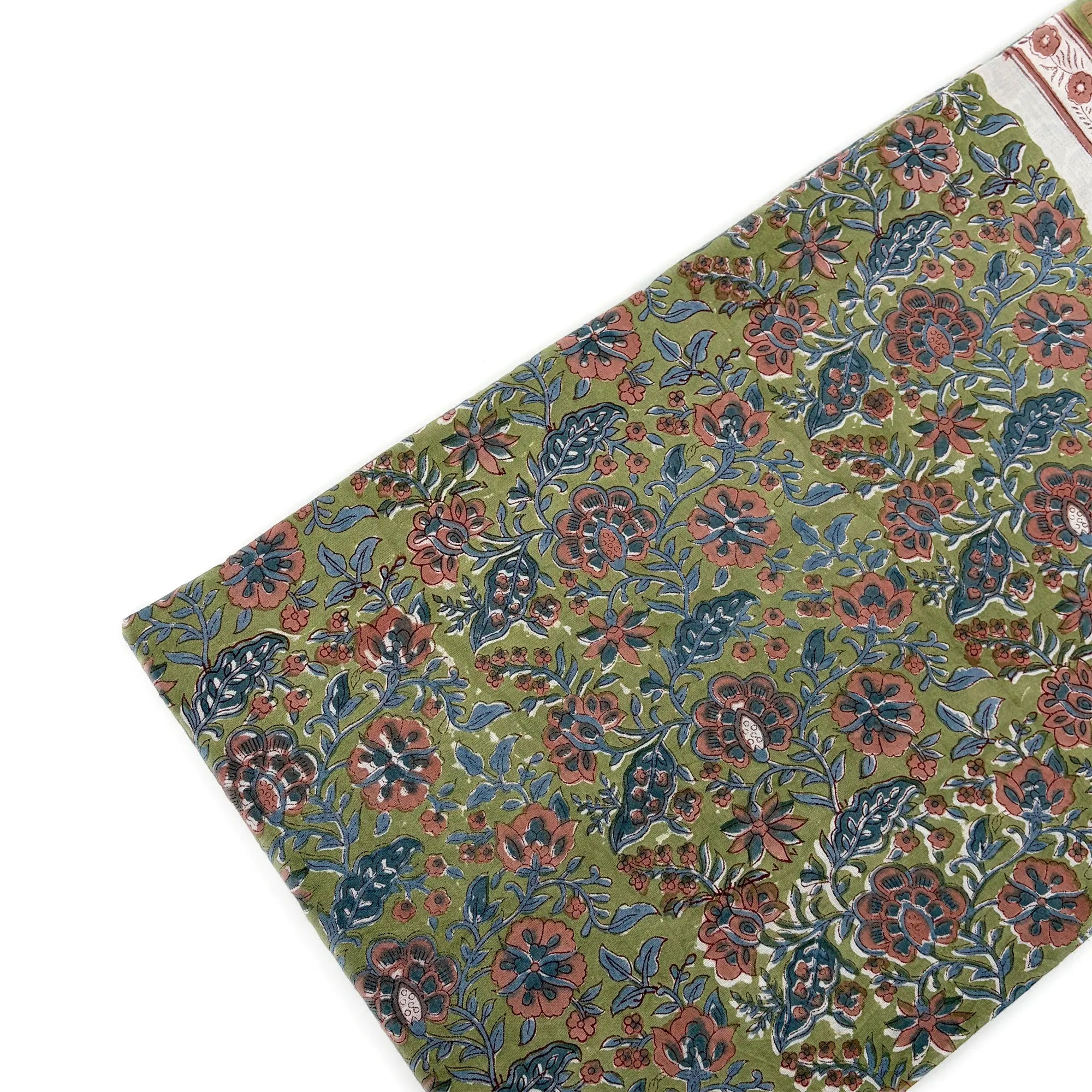 Green Floral Jaal Rapid Hand Block Printed Cotton Fabric