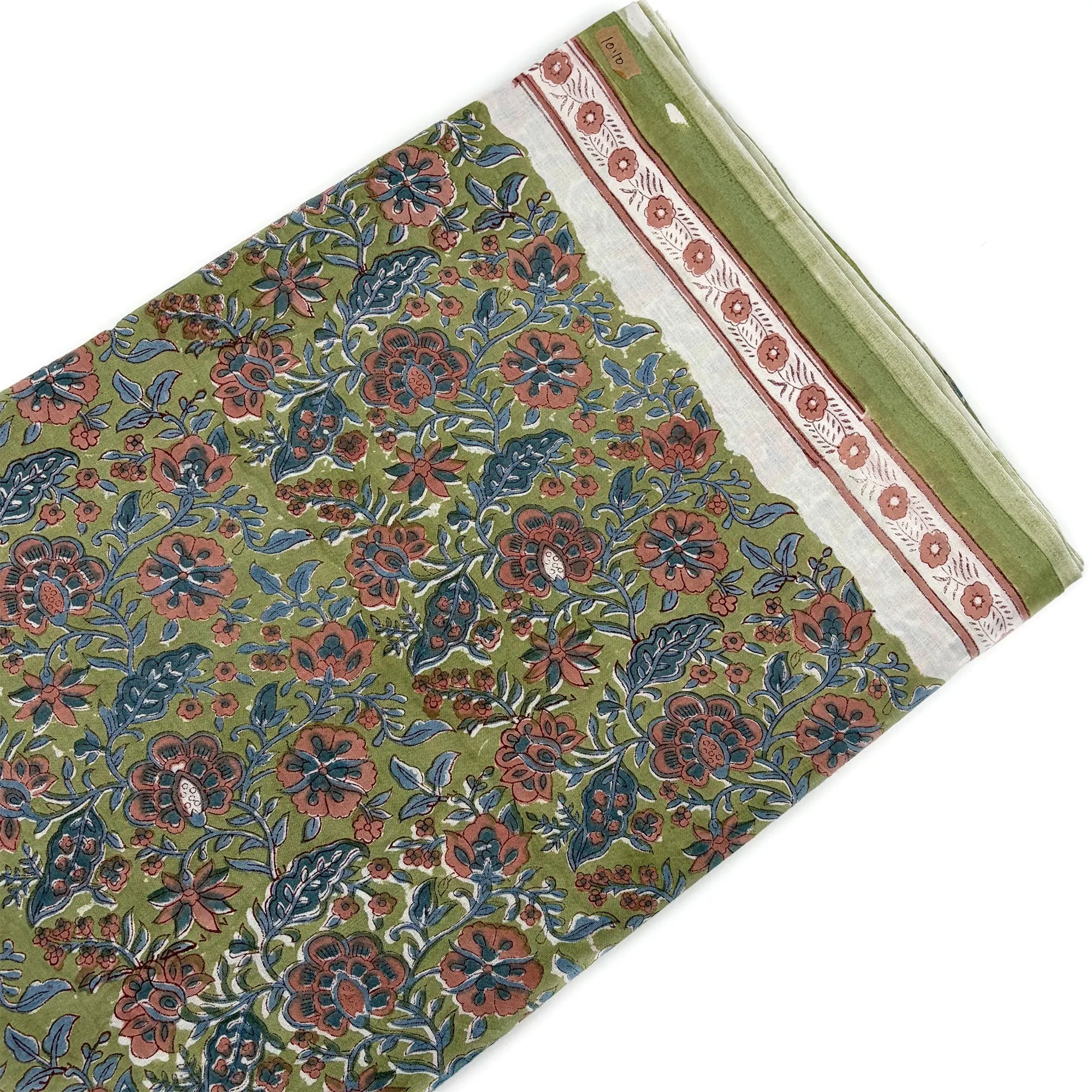 Green Floral Jaal Rapid Hand Block Printed Cotton Fabric