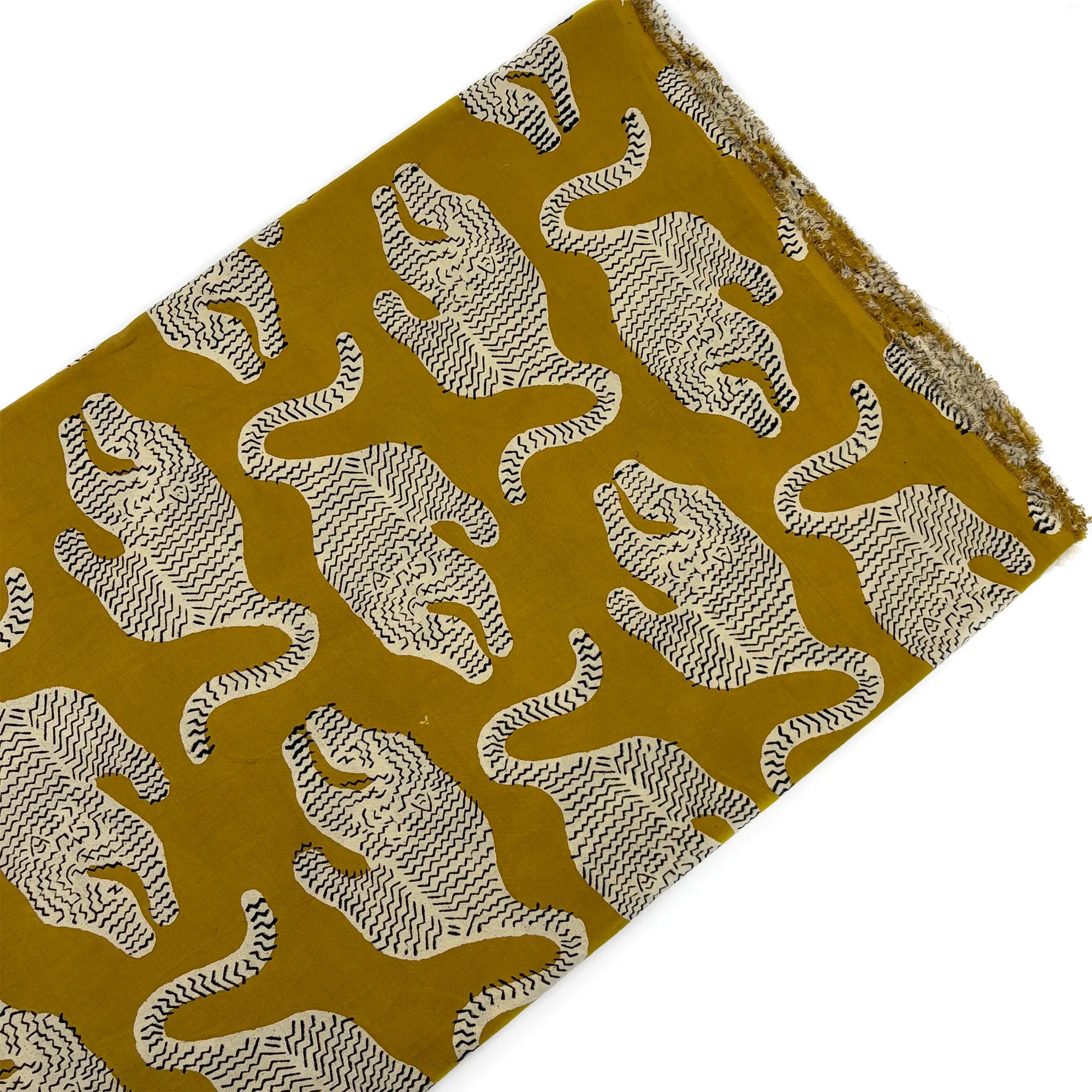 Mustard Tiger Buta Bagru Hand Block Printed Cotton Fabric