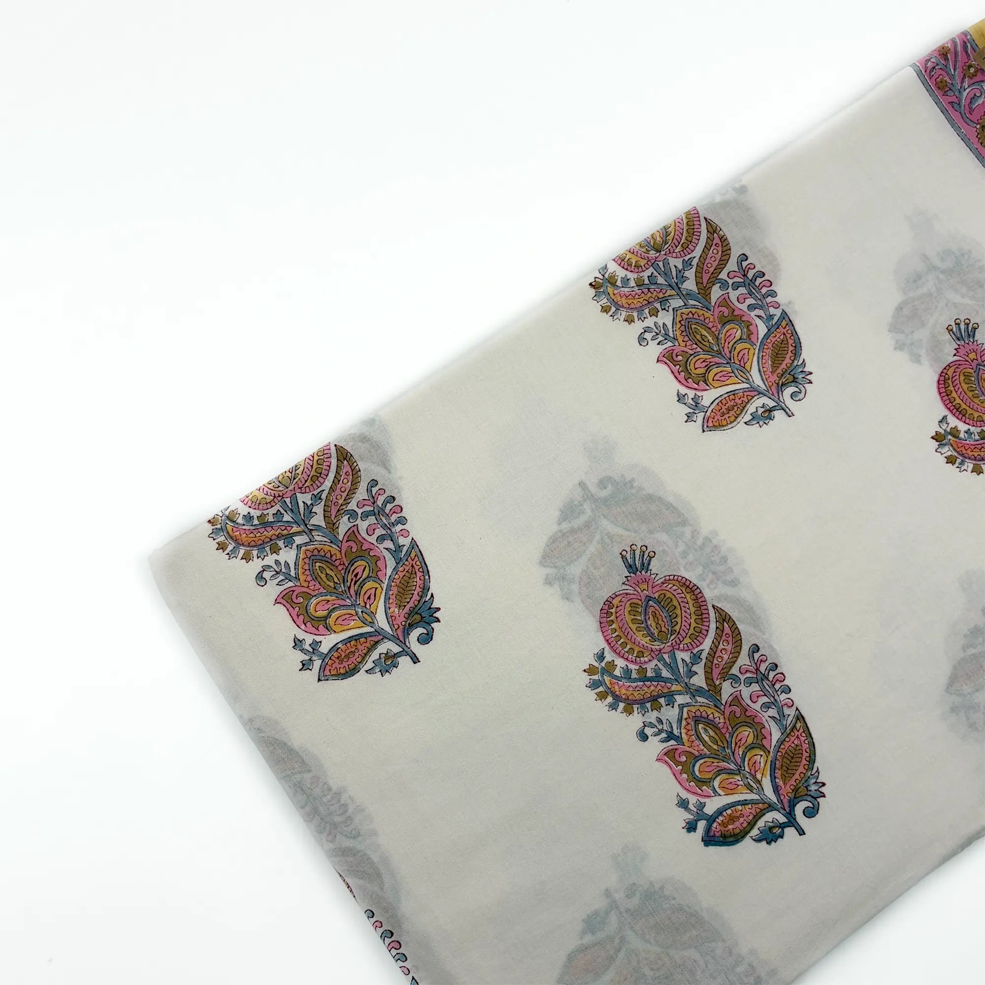 Pink Petal Buta Rapid Hand Block Printed Cotton Fabric