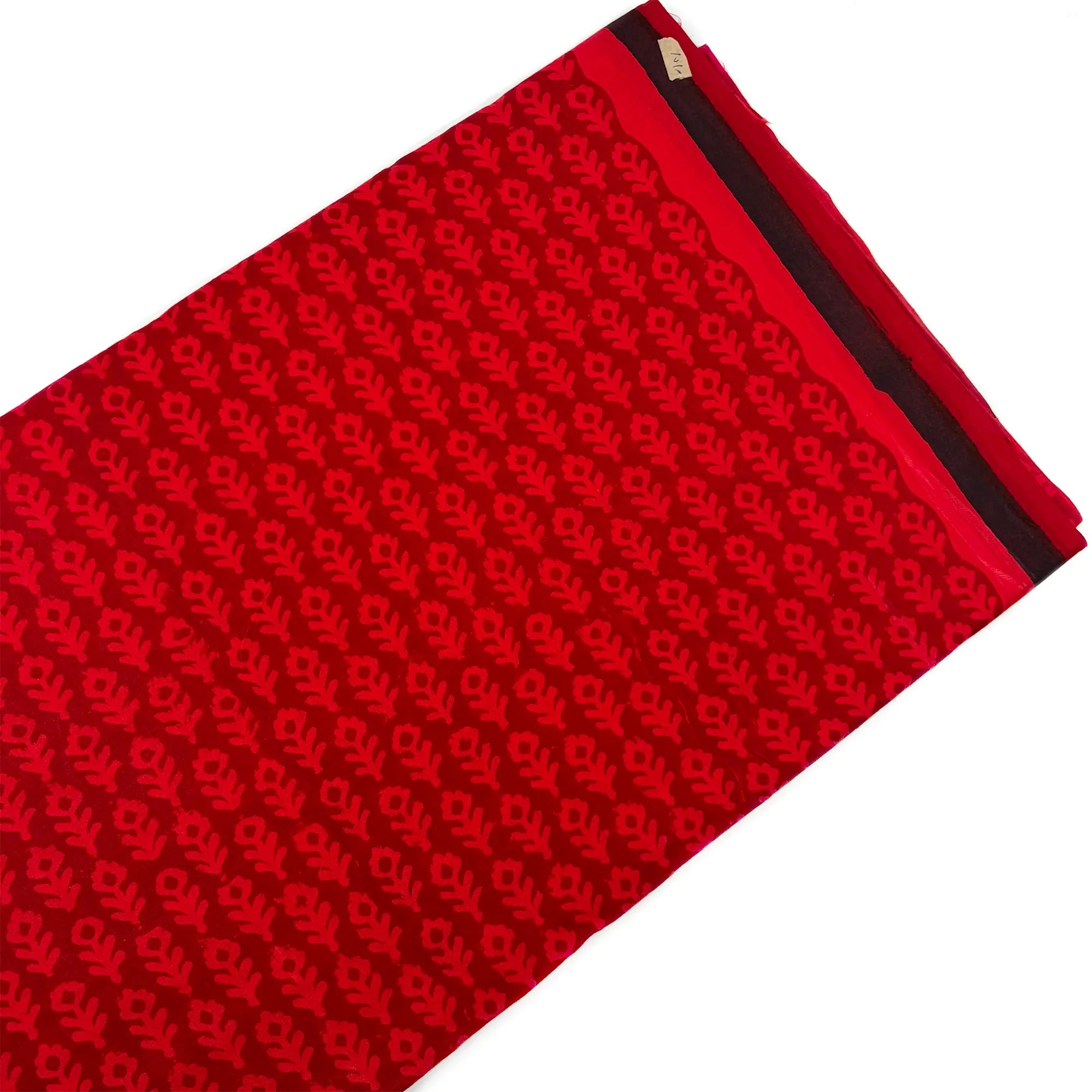 Red Floral Sprig Hand Block Printed Cotton Fabric
