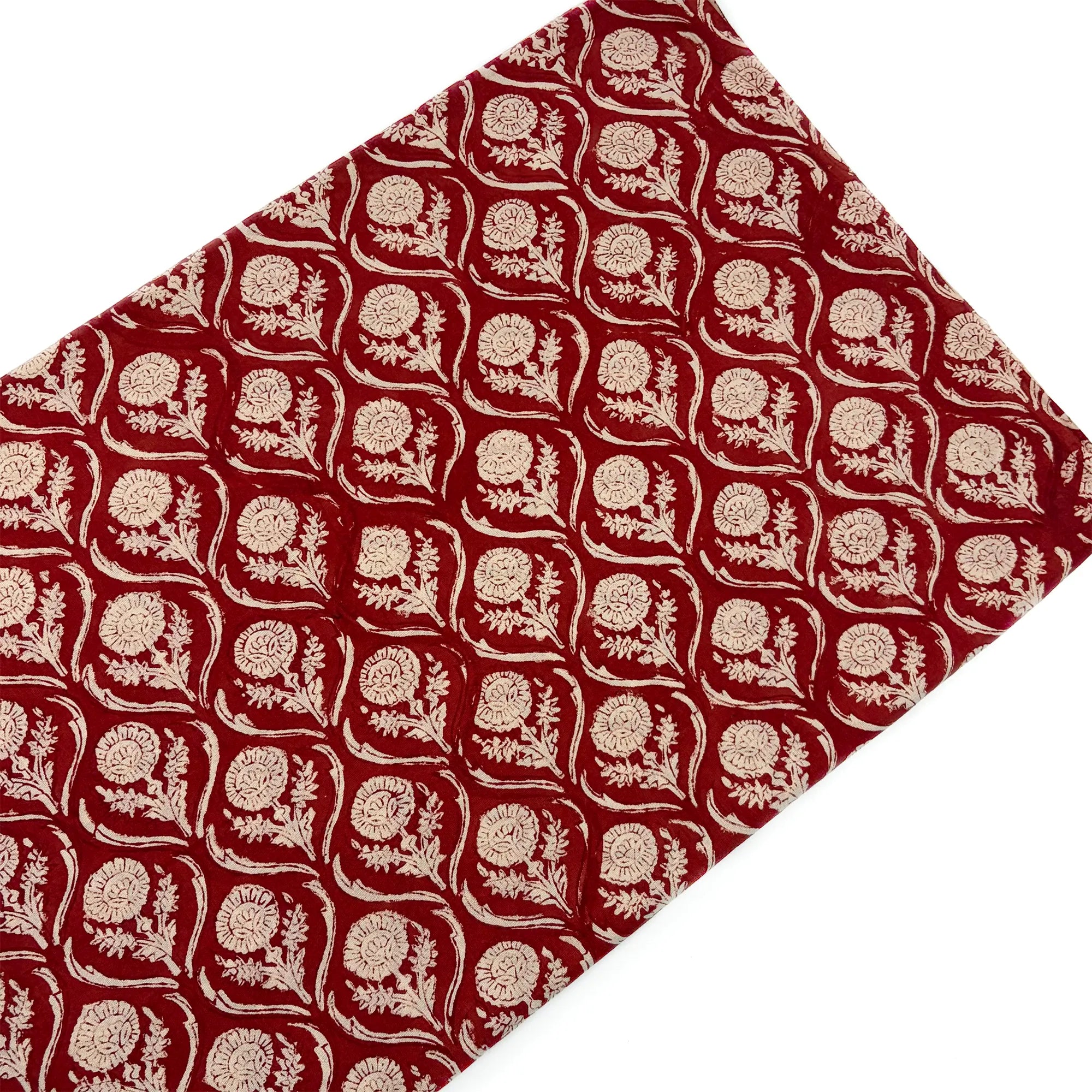 Rust Aranya Leaf Bagru Hand Block Printed Cotton Fabric