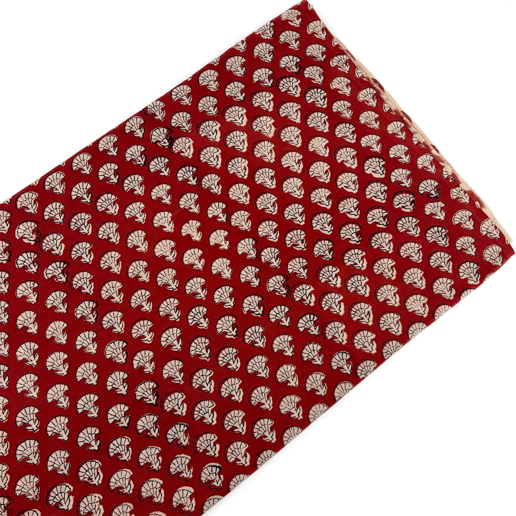 Rust Fan Buti Bagru Hand Block Printed Cotton Fabric