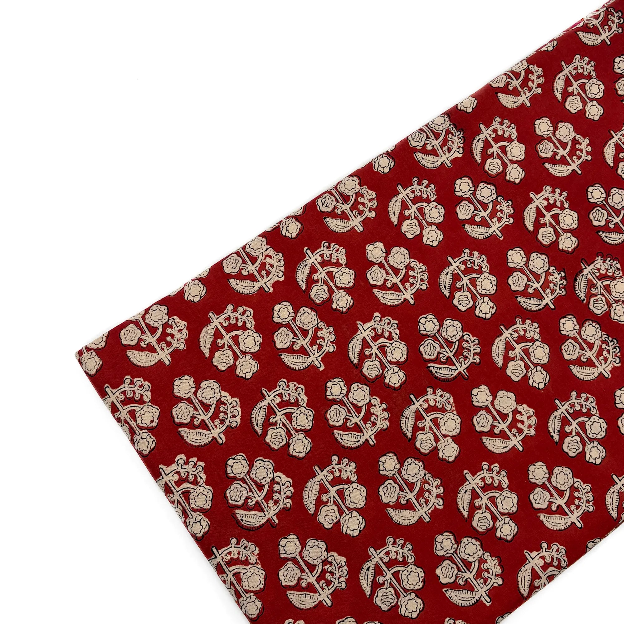 Rust Floral Buta Bagru Hand Block Printed Cotton Fabric