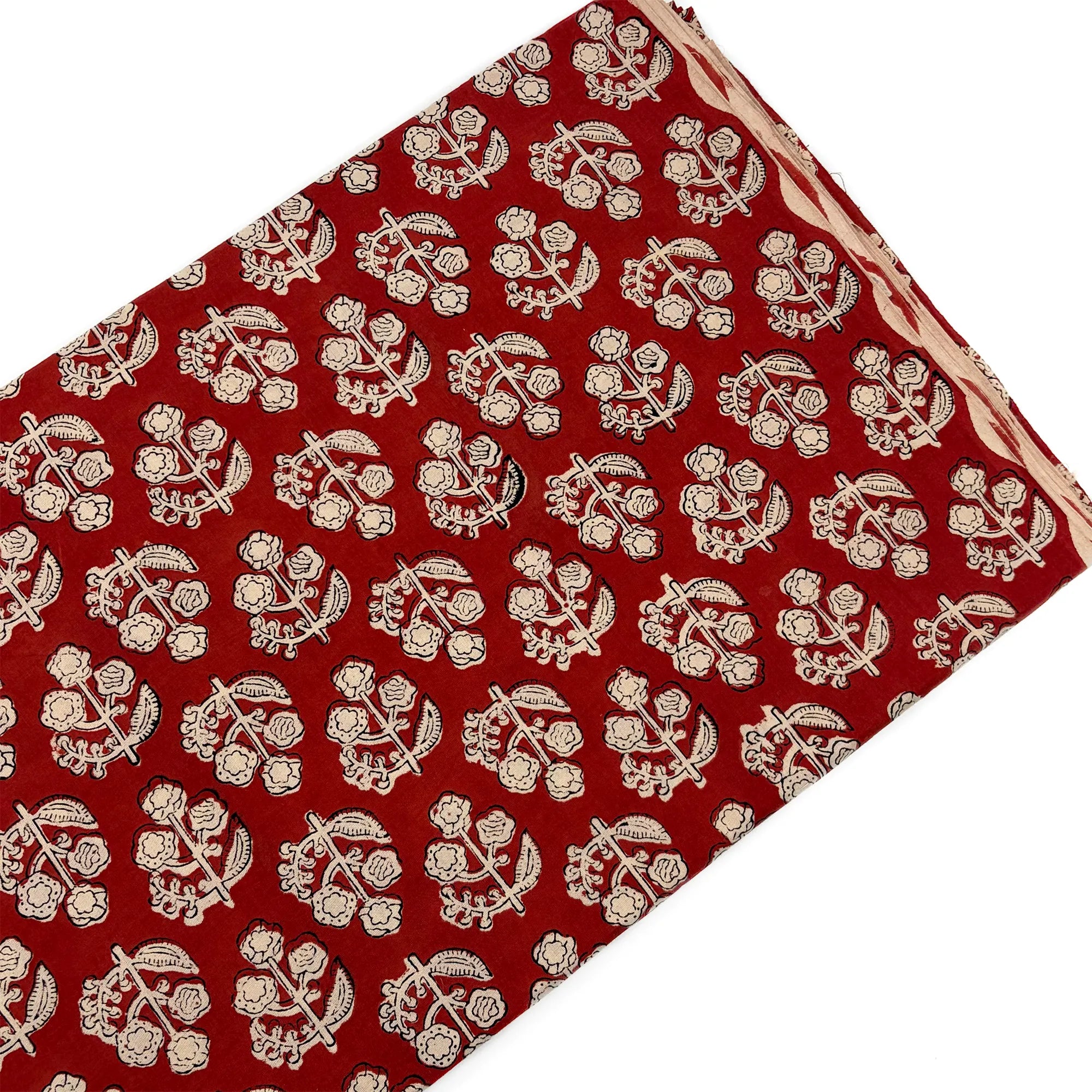Rust Floral Buta Bagru Hand Block Printed Cotton Fabric