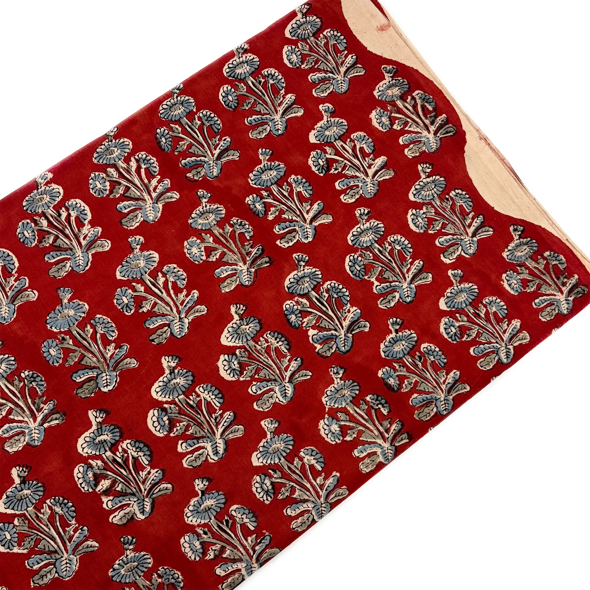 Rust Floral Sprig Bagru Hand Block Printed Cotton Fabric