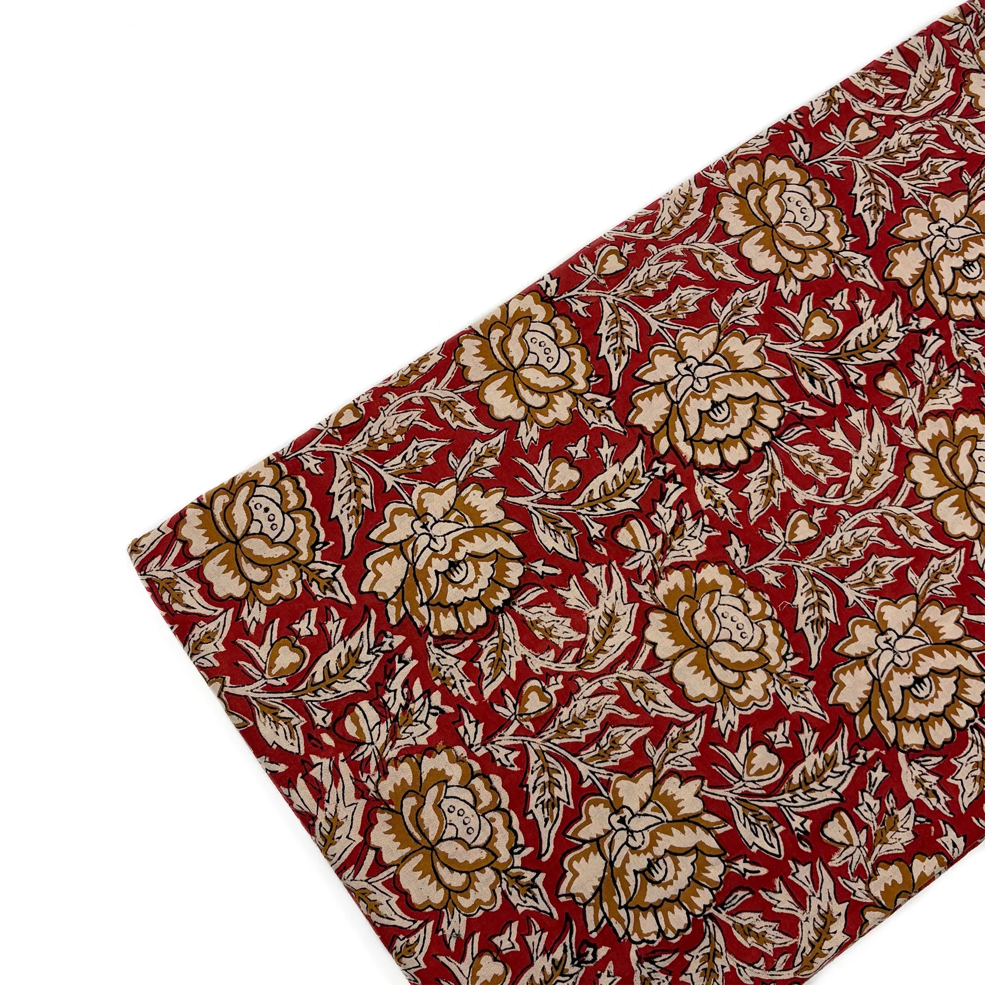 Rust Floral Stripe Bagru Hand Block Printed Cotton Fabric