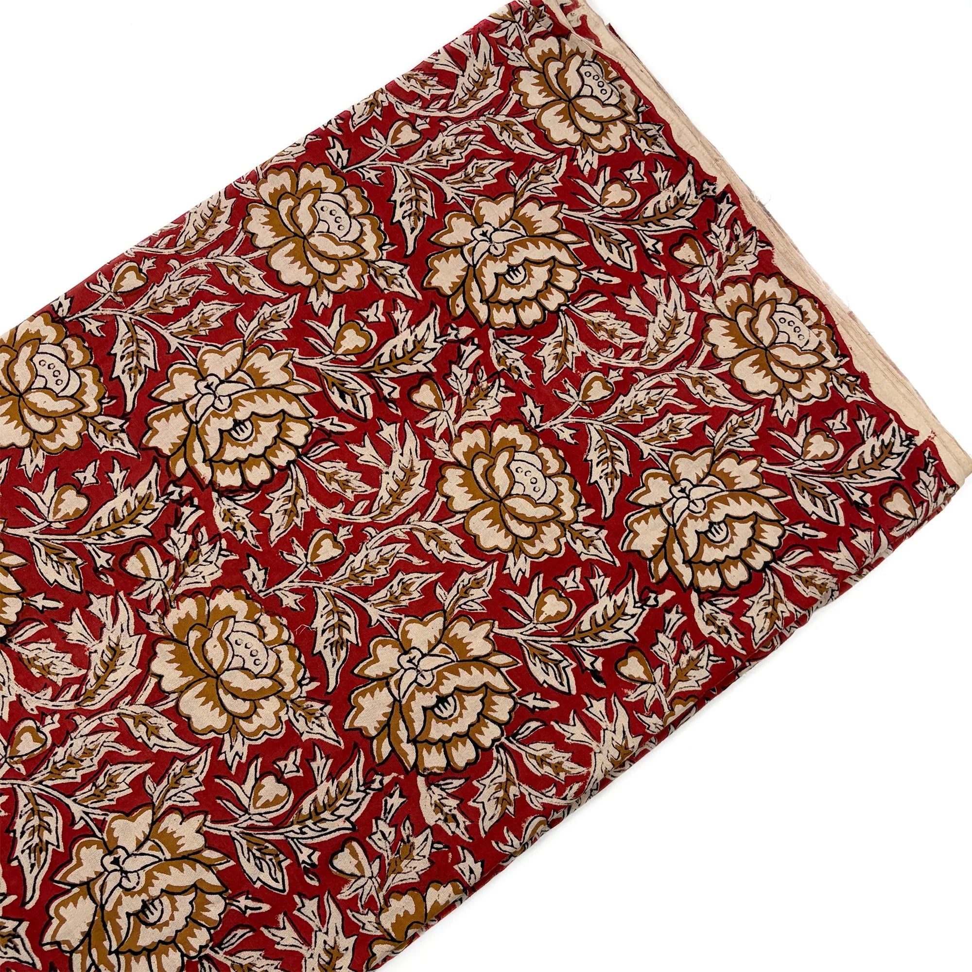 Rust Floral Stripe Bagru Hand Block Printed Cotton Fabric