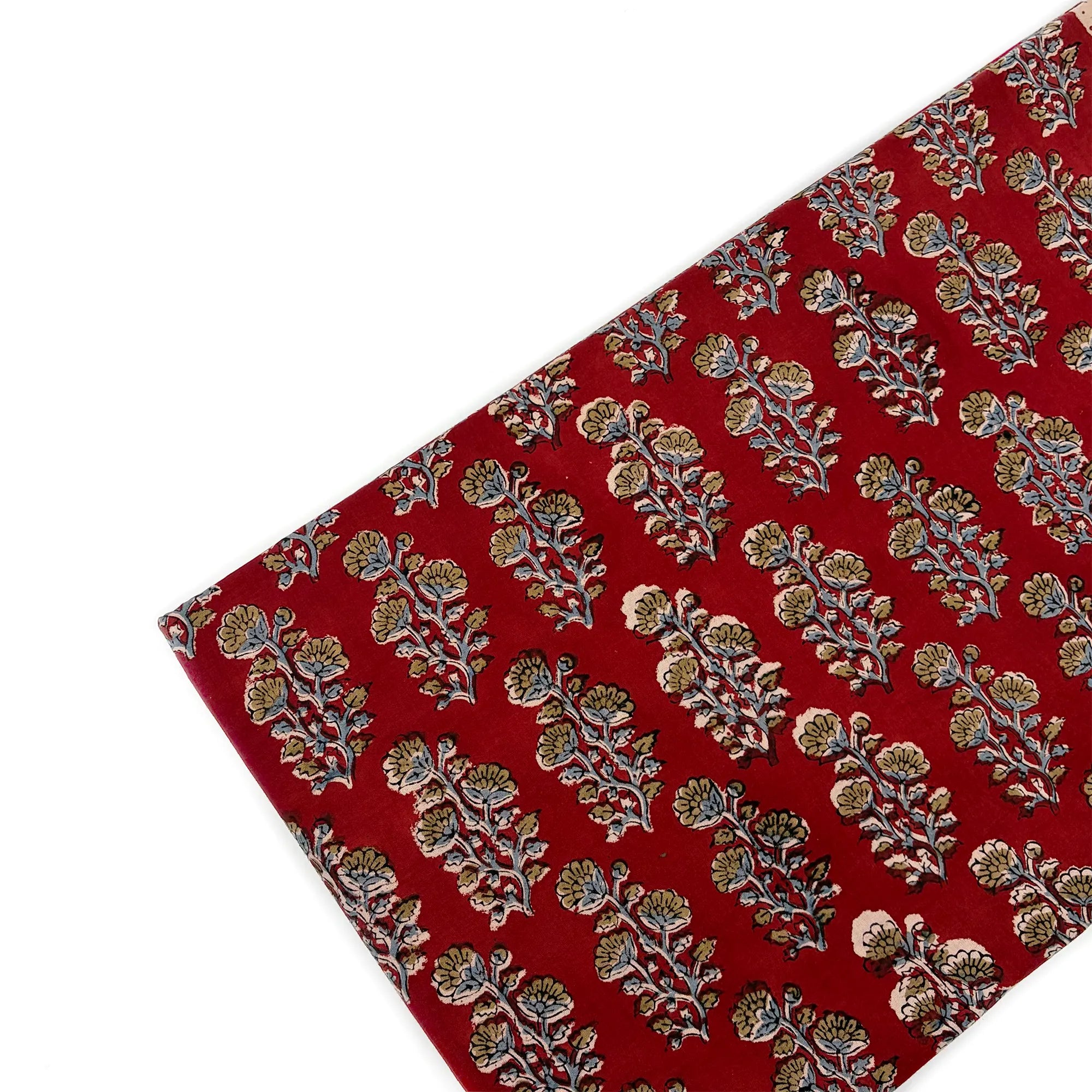Rust Flower Buta Bagru Hand Block Printed Cotton Fabric