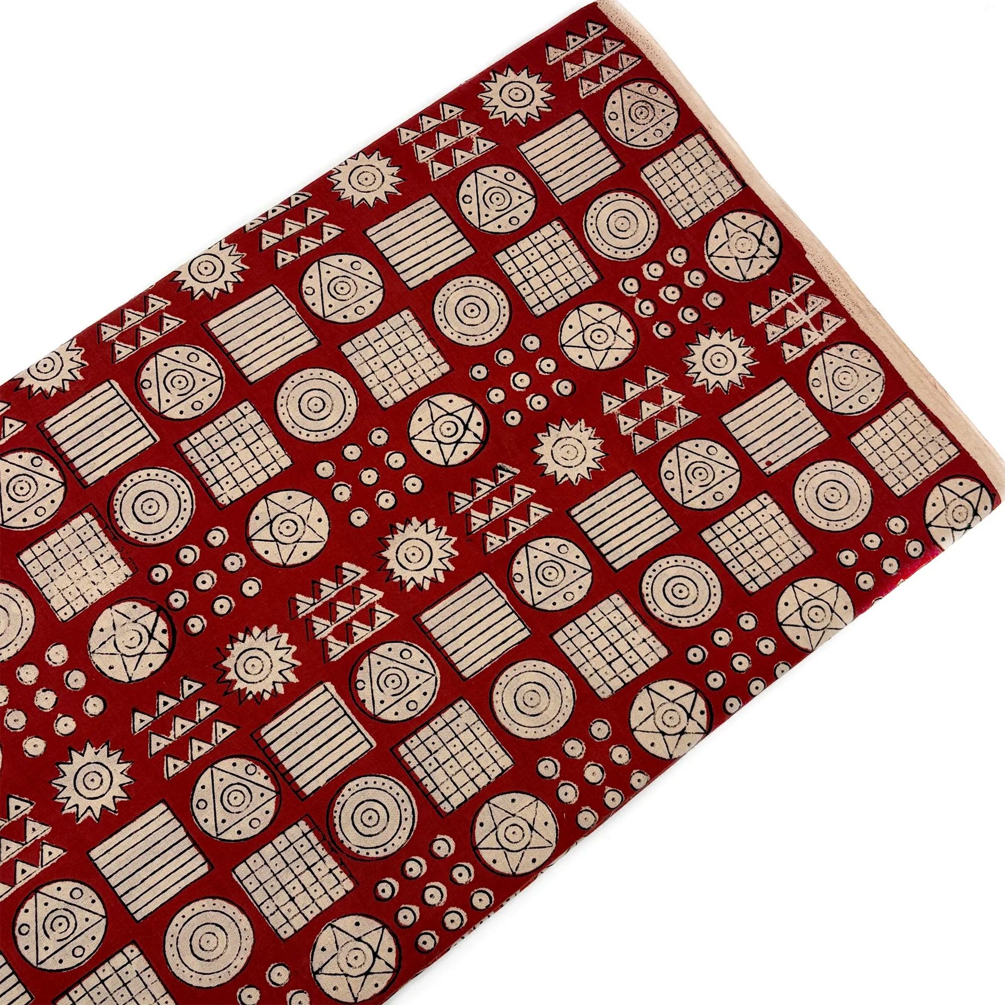 Rust Geometric Mandala Bagru Hand Block Printed Cotton Fabric