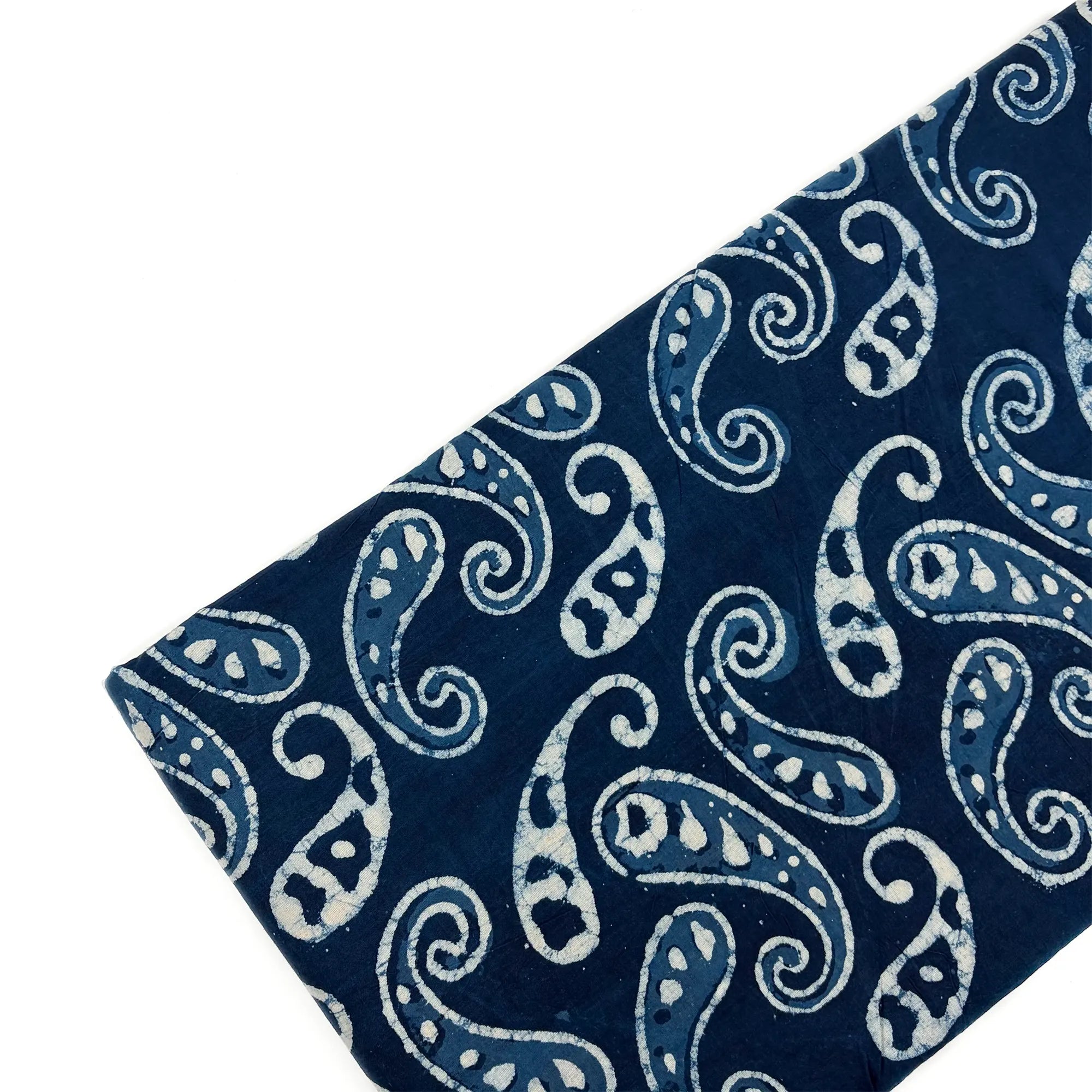 White Indigo Paisley Hand Block Printed Cotton Fabric