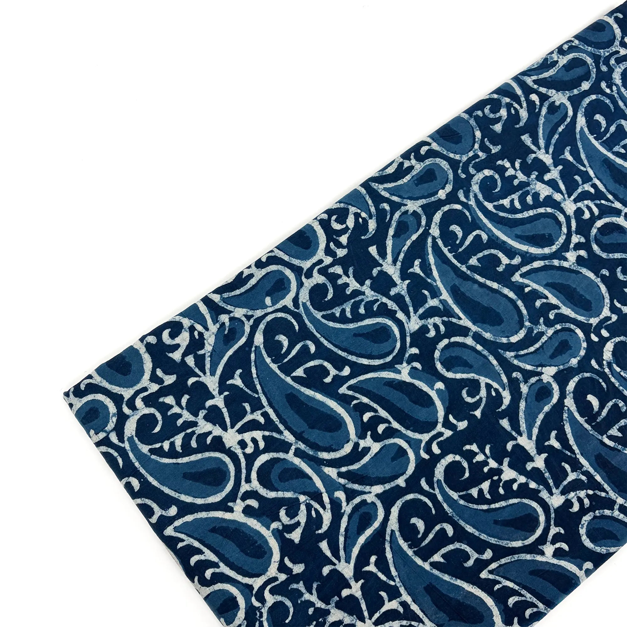 White Indigo Paisley Jaal Hand Block Printed Cotton Fabric
