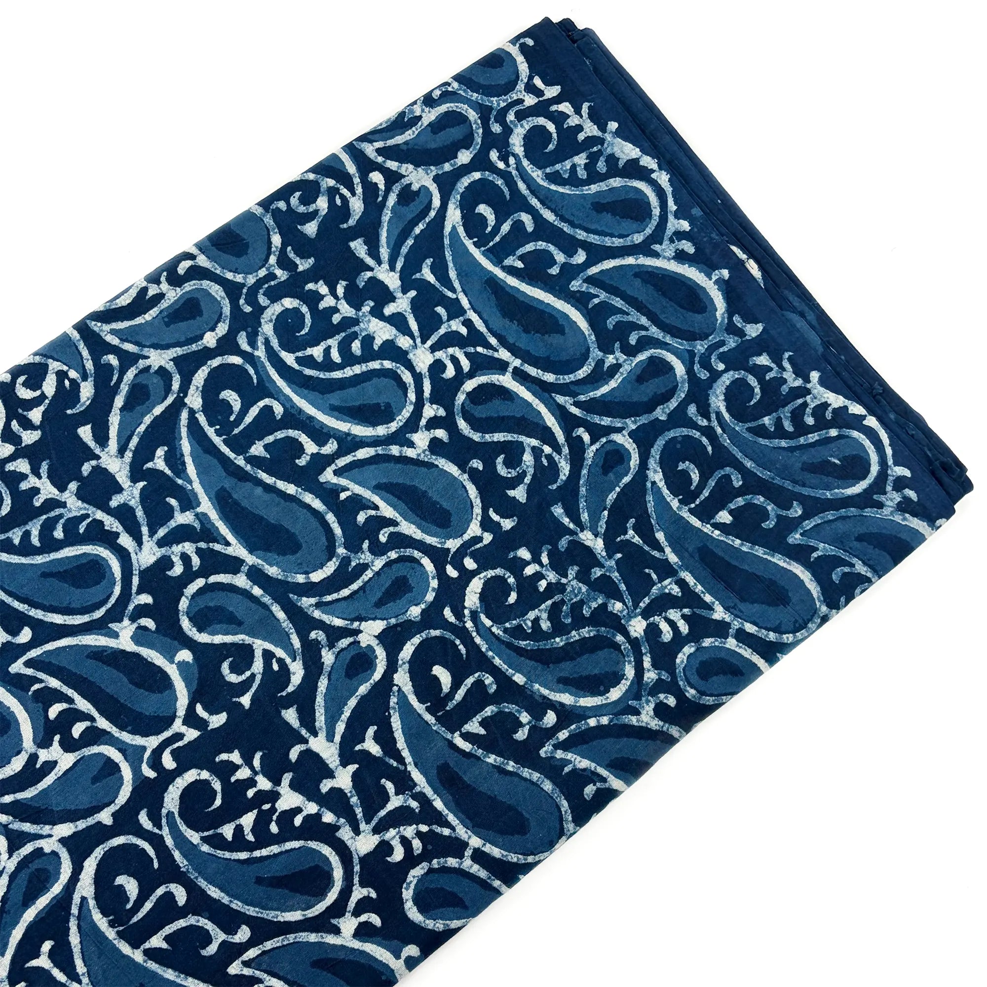White Indigo Paisley Jaal Hand Block Printed Cotton Fabric