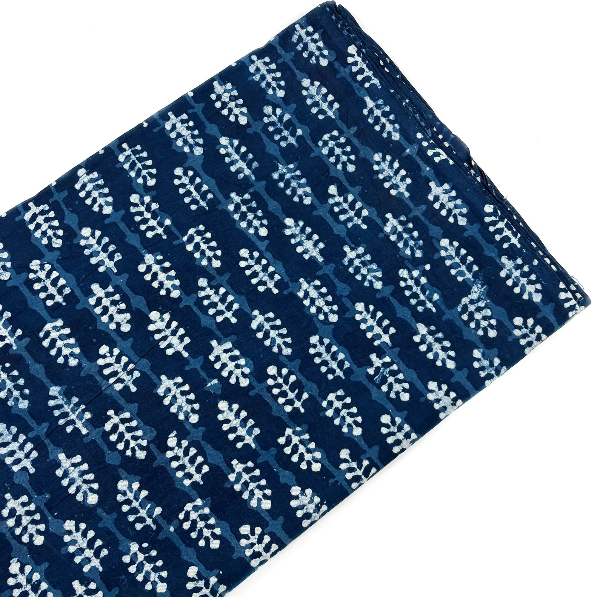 White Indigo Pine Buti Hand Block Printed Cotton Fabric