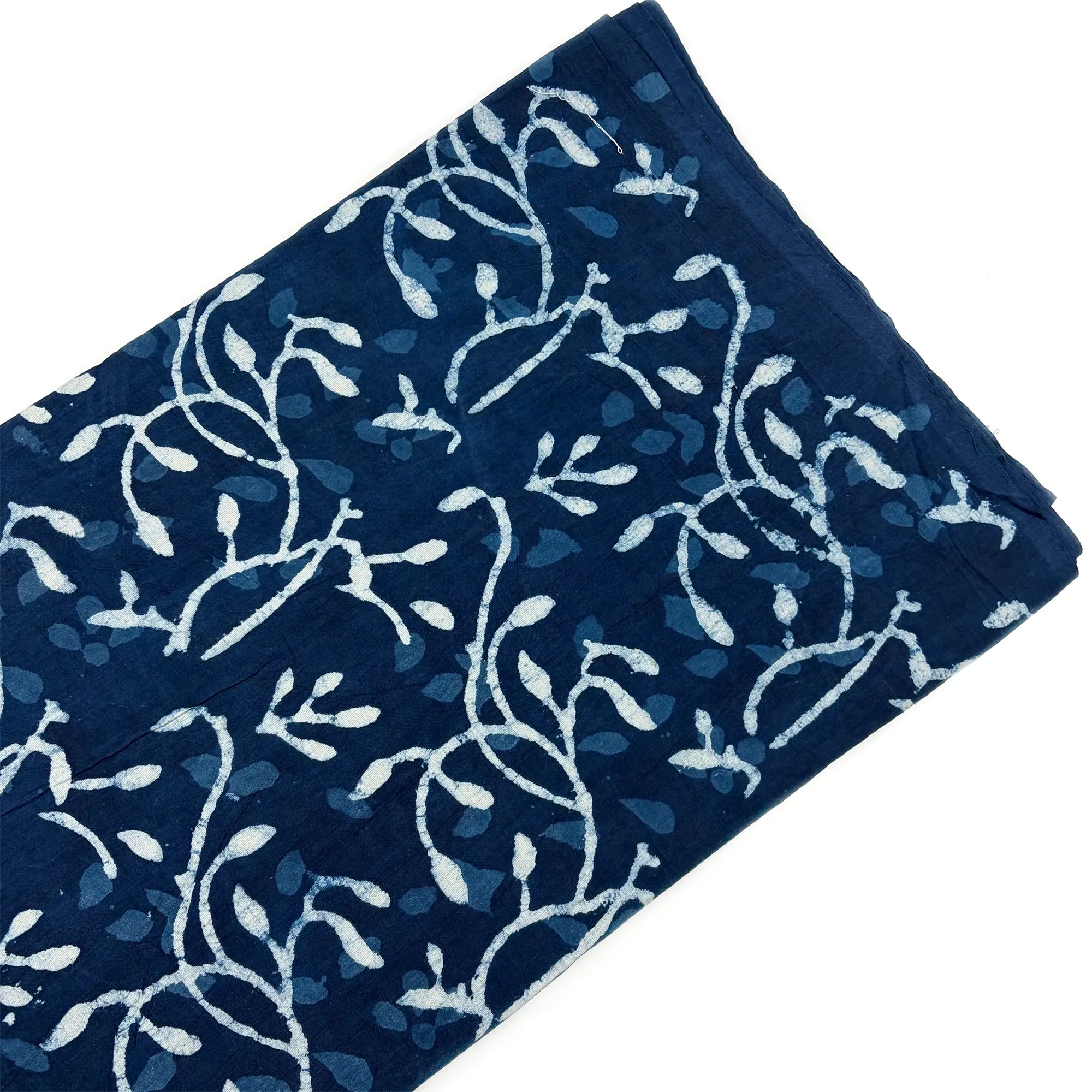 White Indigo Roots Hand Block Printed Cotton Fabric