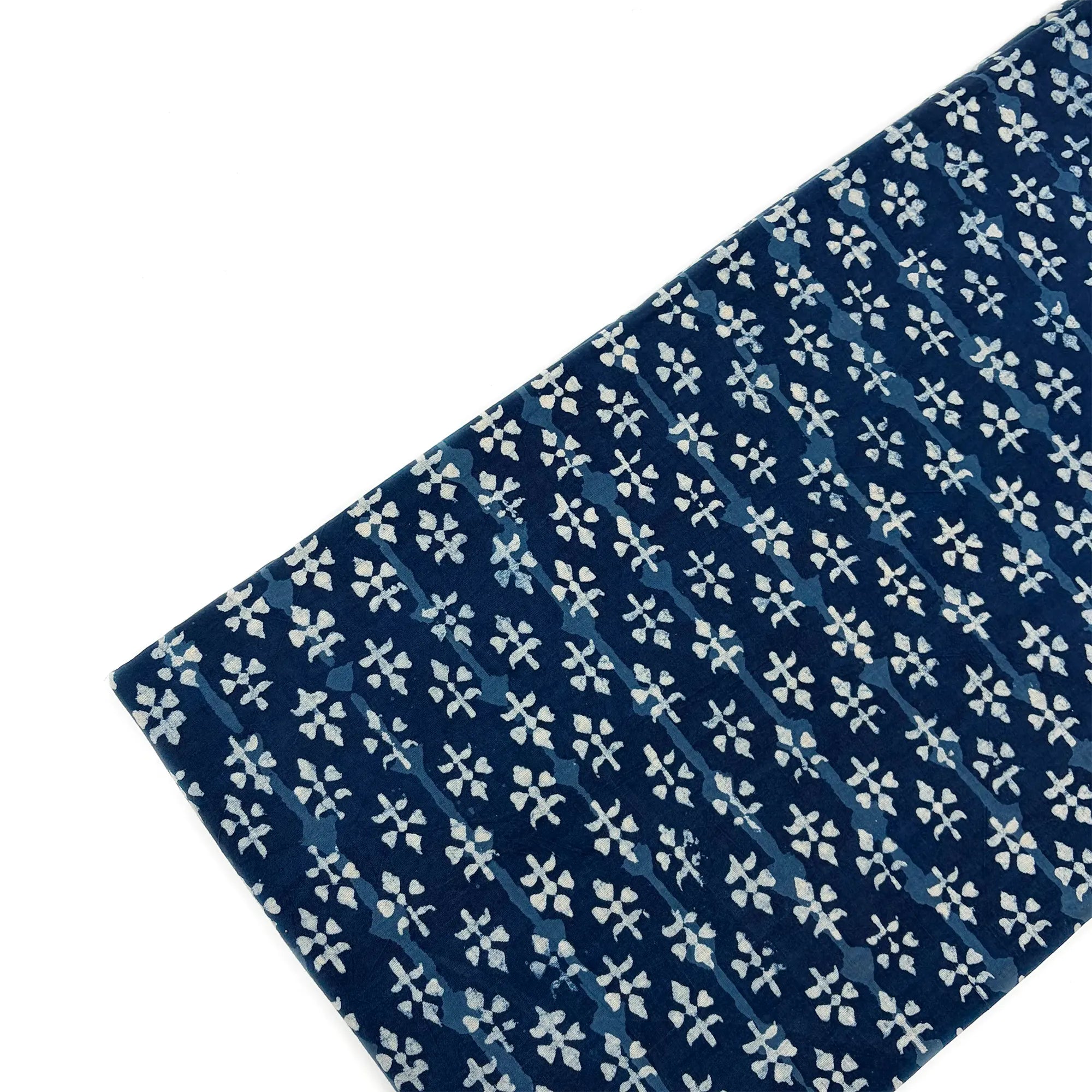 White Indigo Rose Buti Hand Block Printed Cotton Fabric