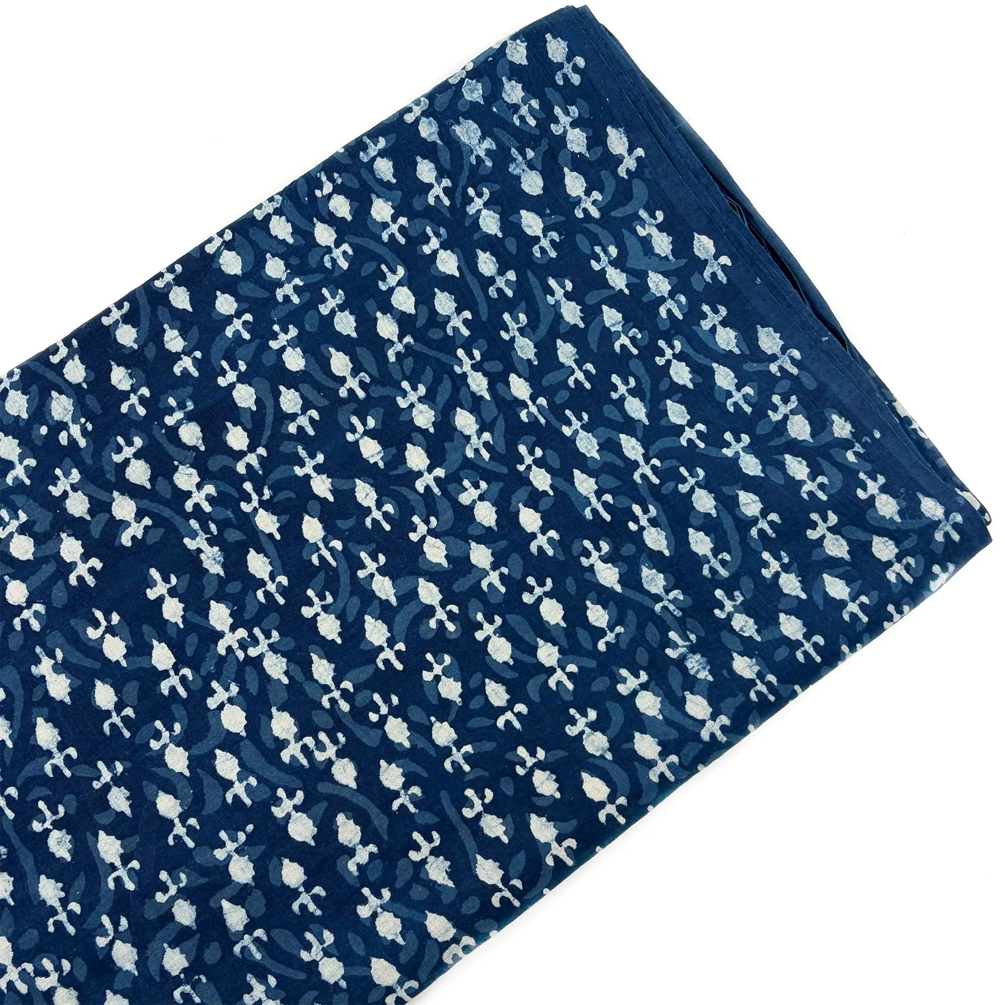 White Indigo Sap Buti Hand Block Printed Cotton Fabric