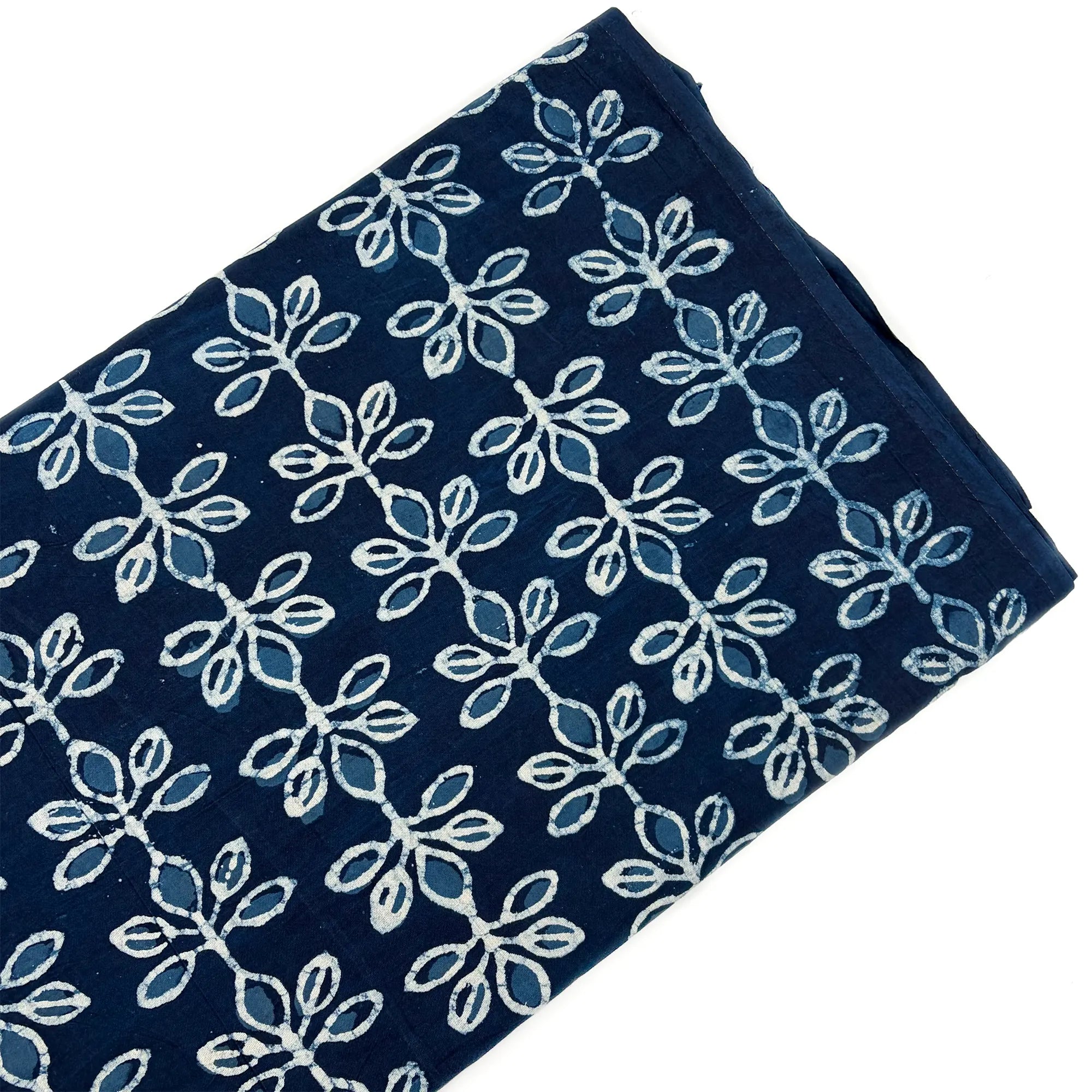 White Indigo Vines Hand Block Printed Cotton Fabric