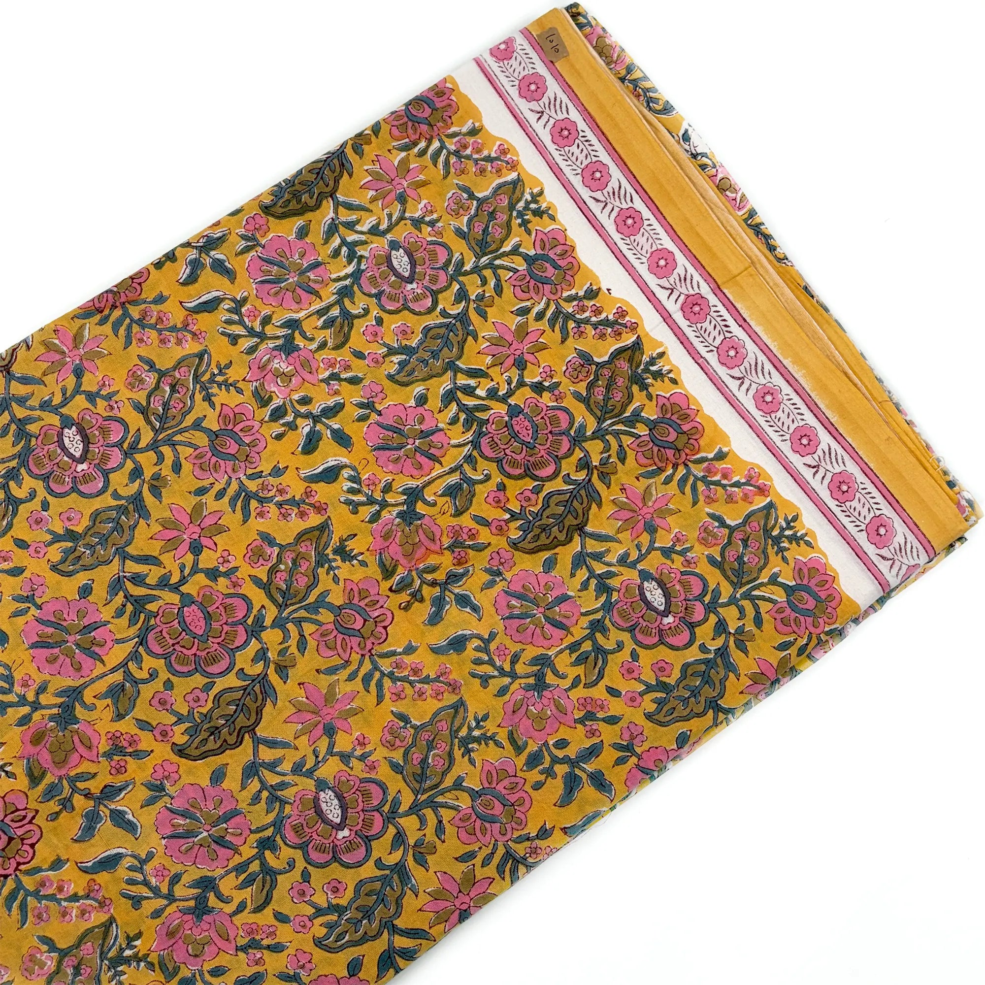 Yellow Floral Jaal Rapid Hand Block Printed Cotton Fabric