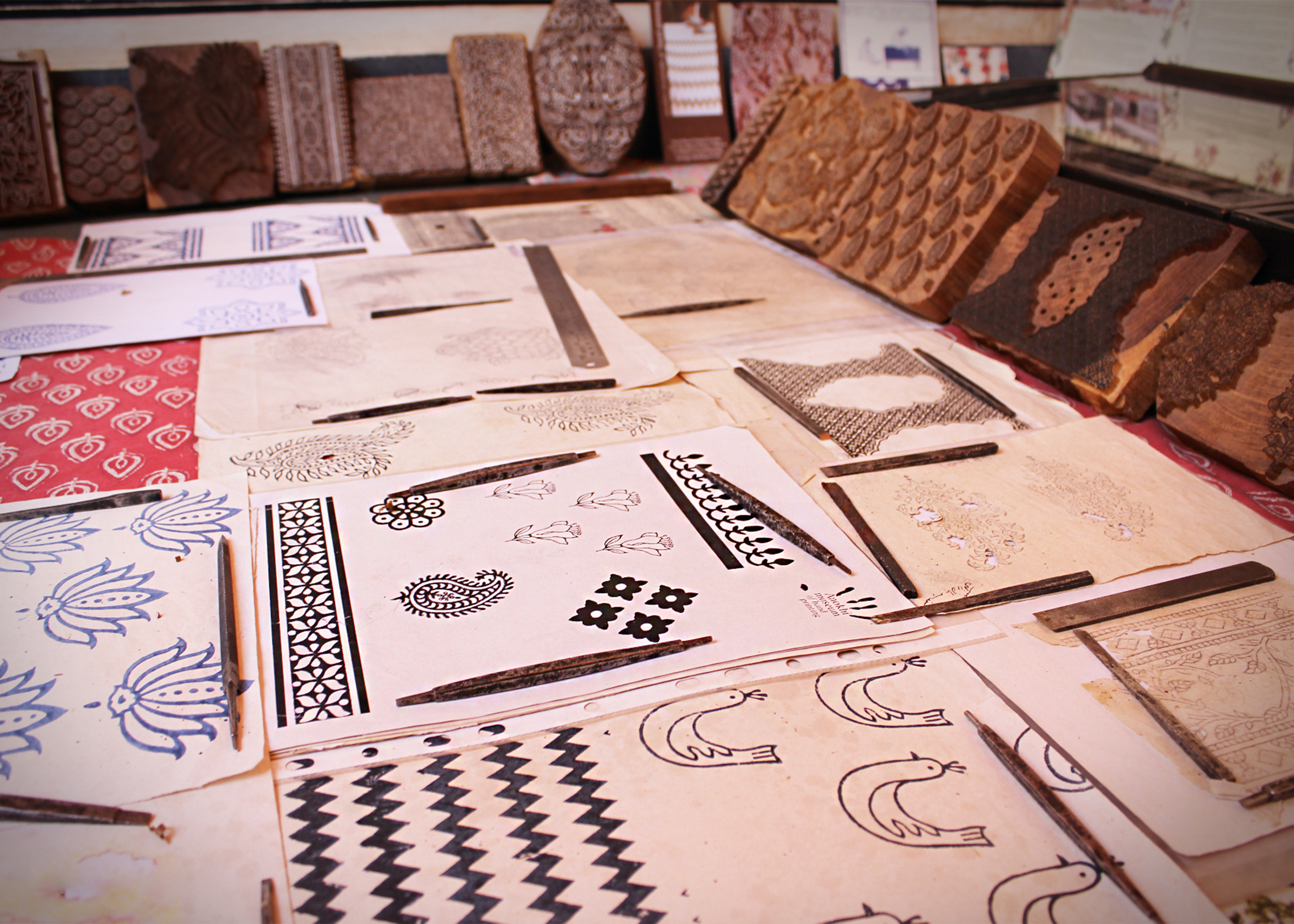 Regional hand block patterns reflect local motifs and printing traditions.