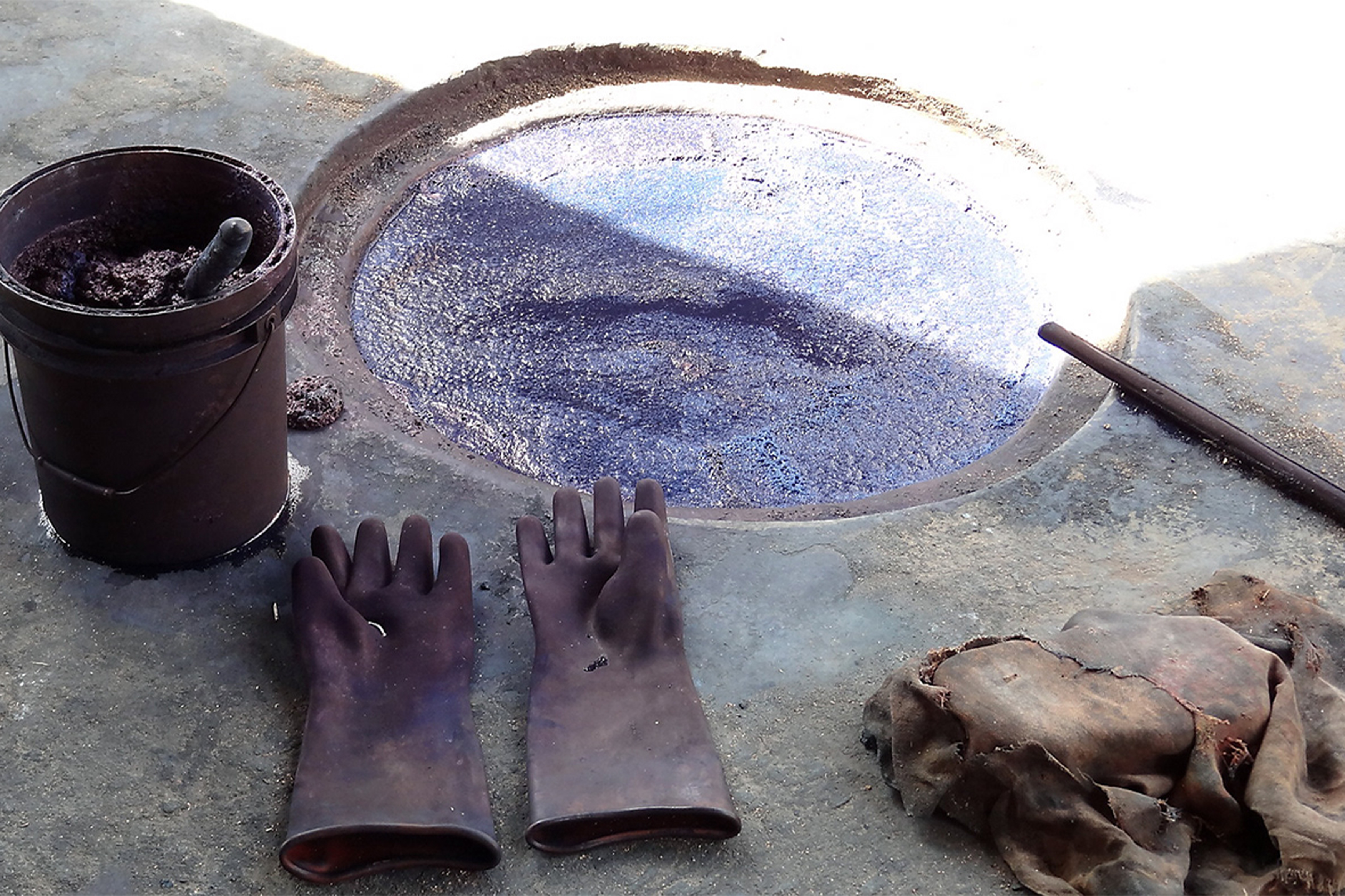 Fabric is washed and prepared so it can receive the resist and dye.