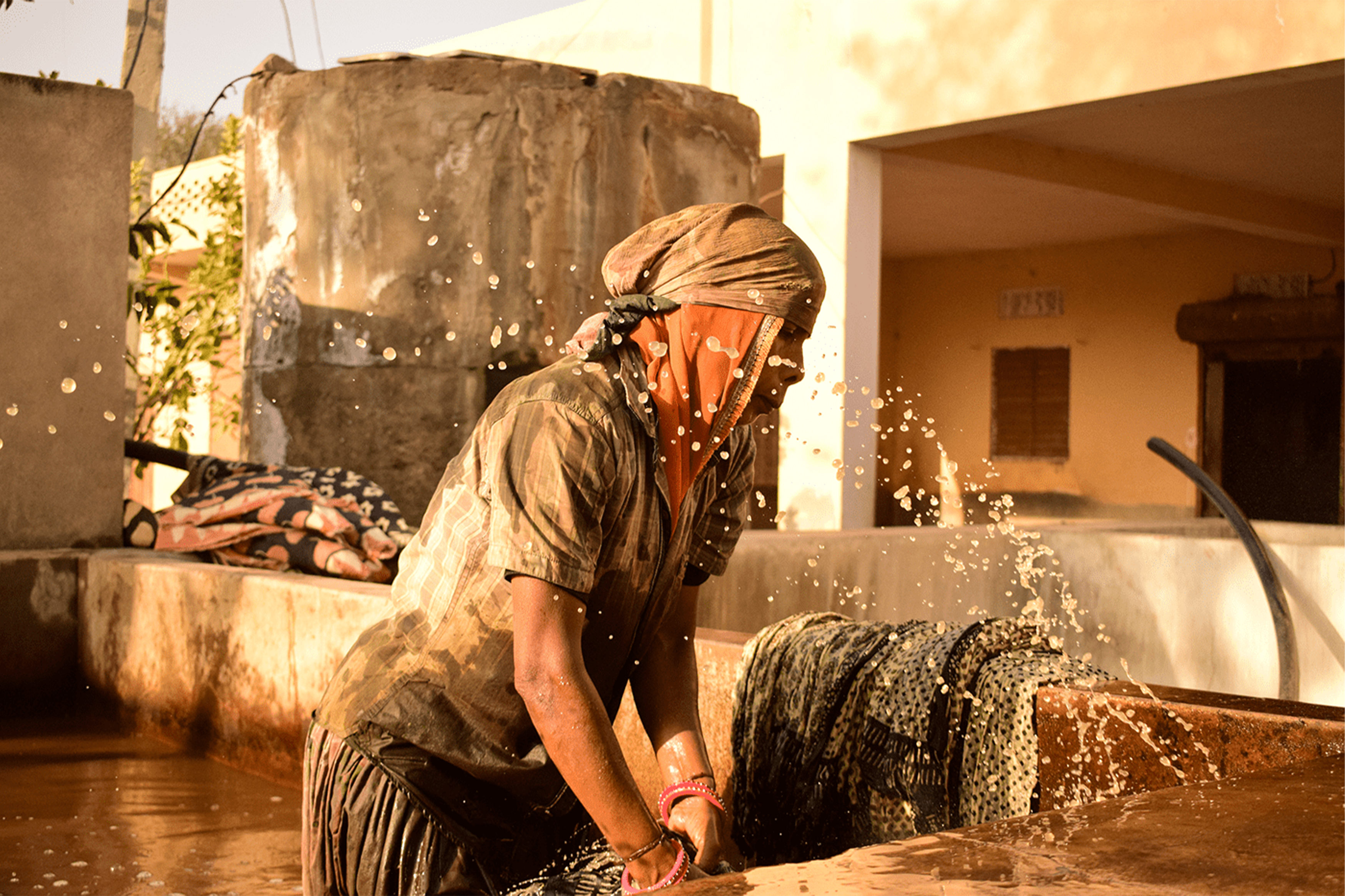 Sun drying and washing reveal the resisted pattern.