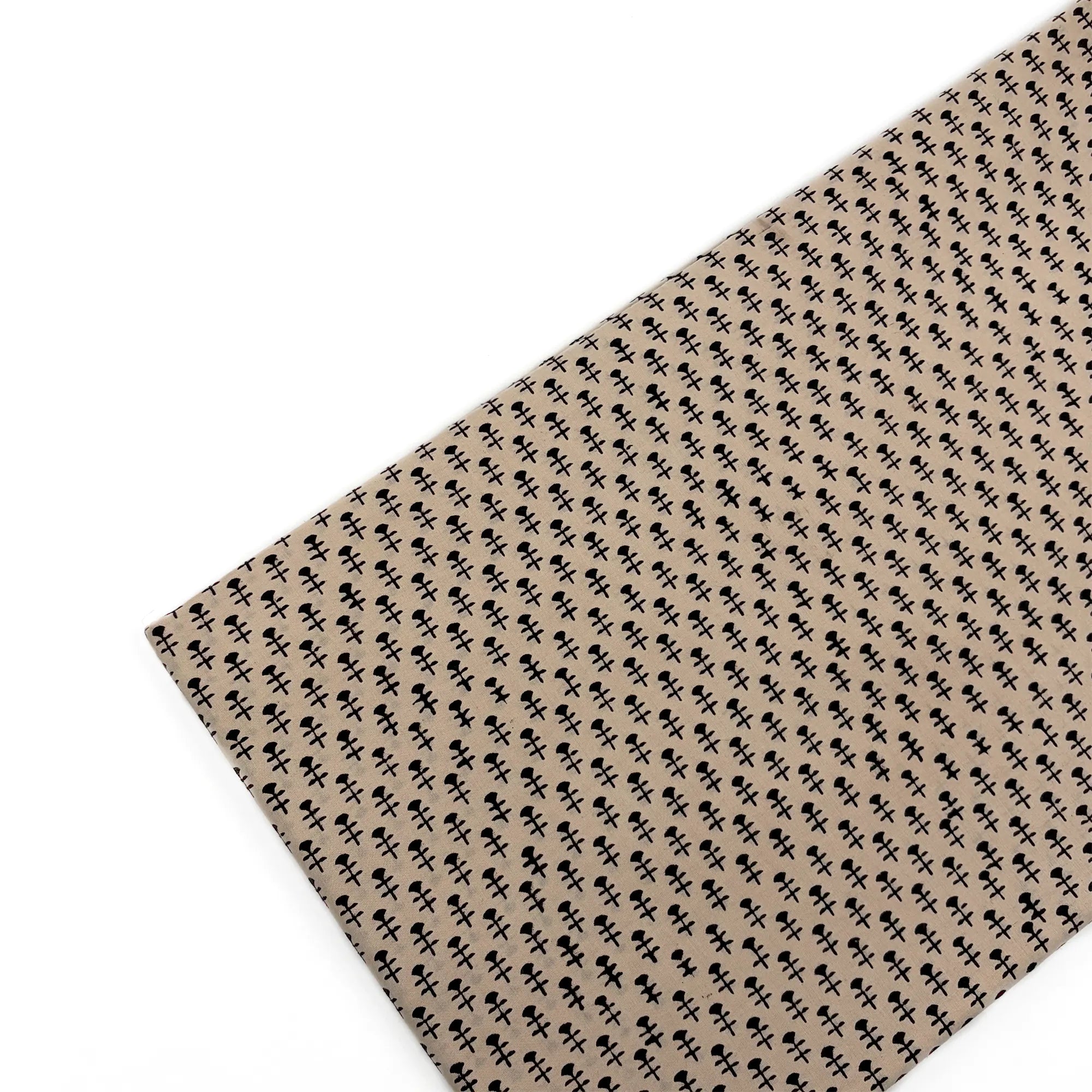Beige Black Buti Bagru Hand Block Printed Cotton Fabric