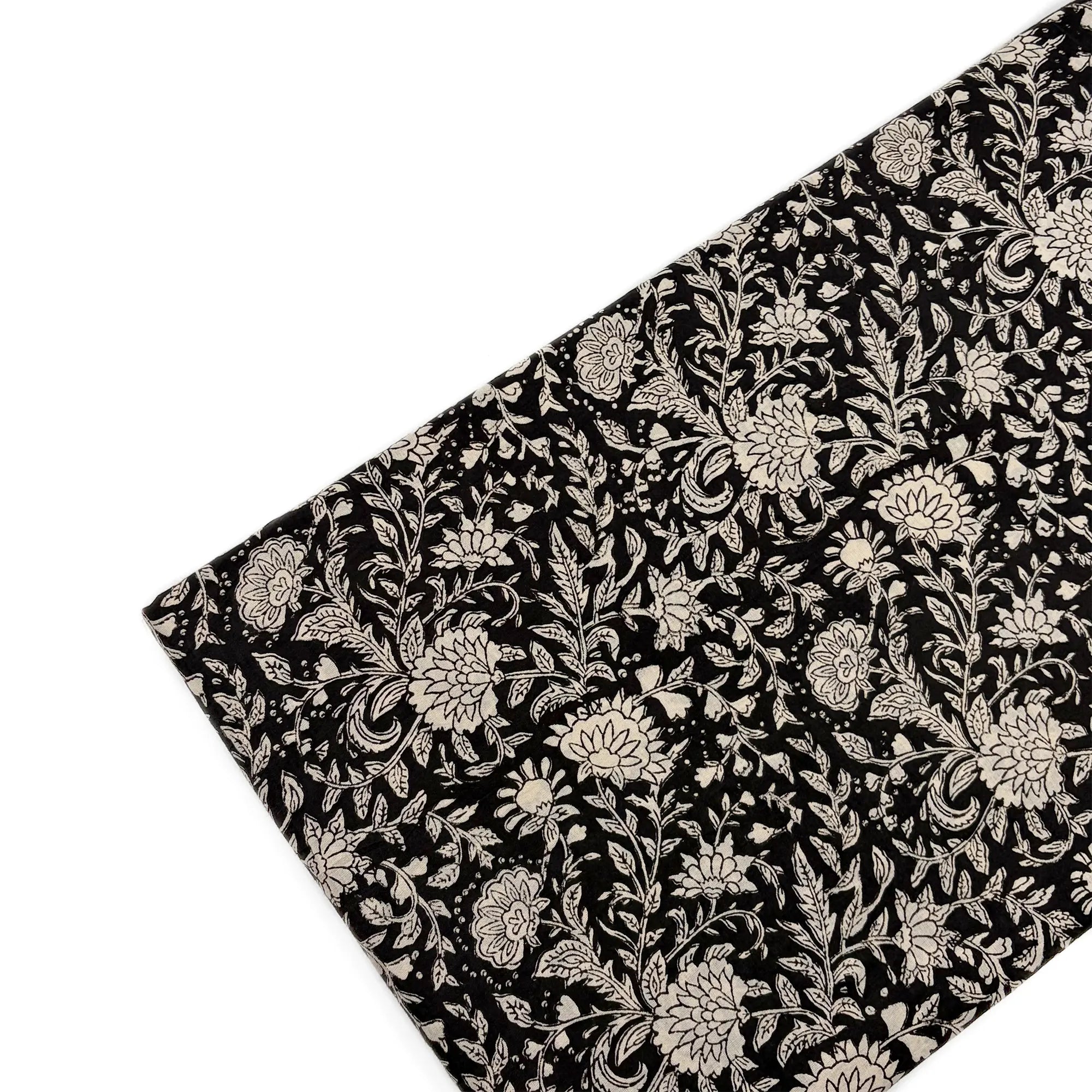 Black Jaal Bagru Hand Block Printed Cotton Fabric