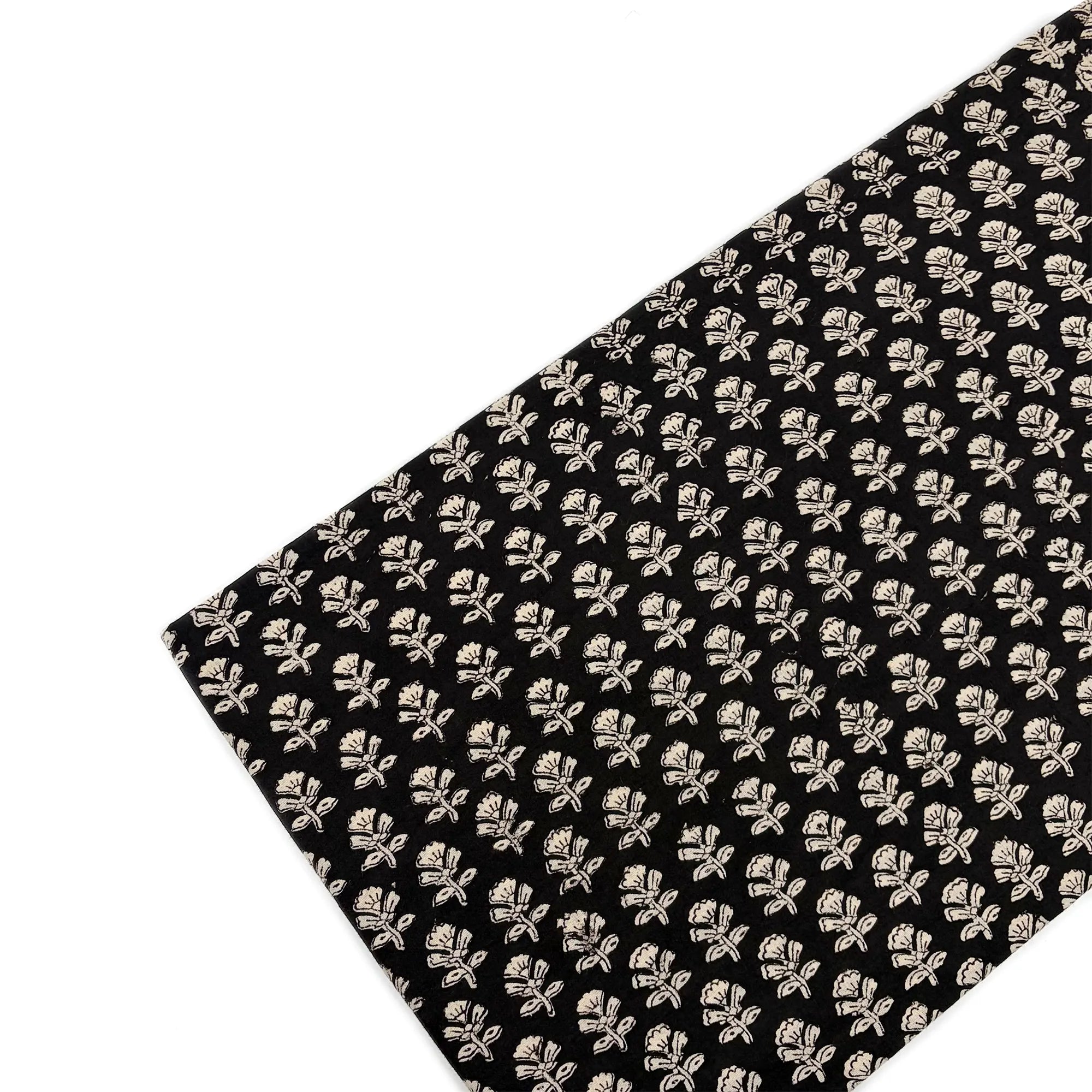Black Rose Buti Bagru Hand Block Printed Cotton Fabric