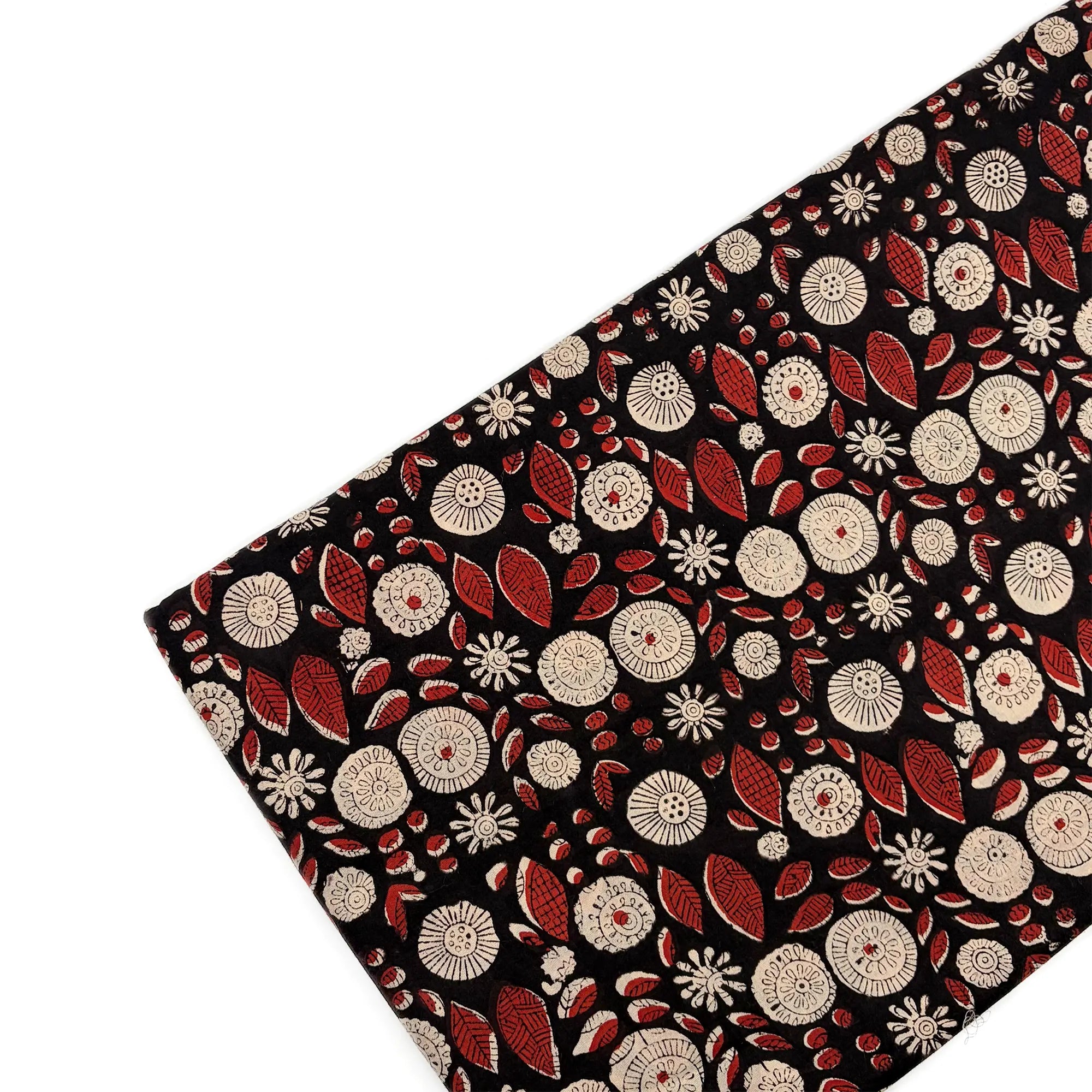 Black Sunflower Bagru Hand Block Printed Cotton Fabric