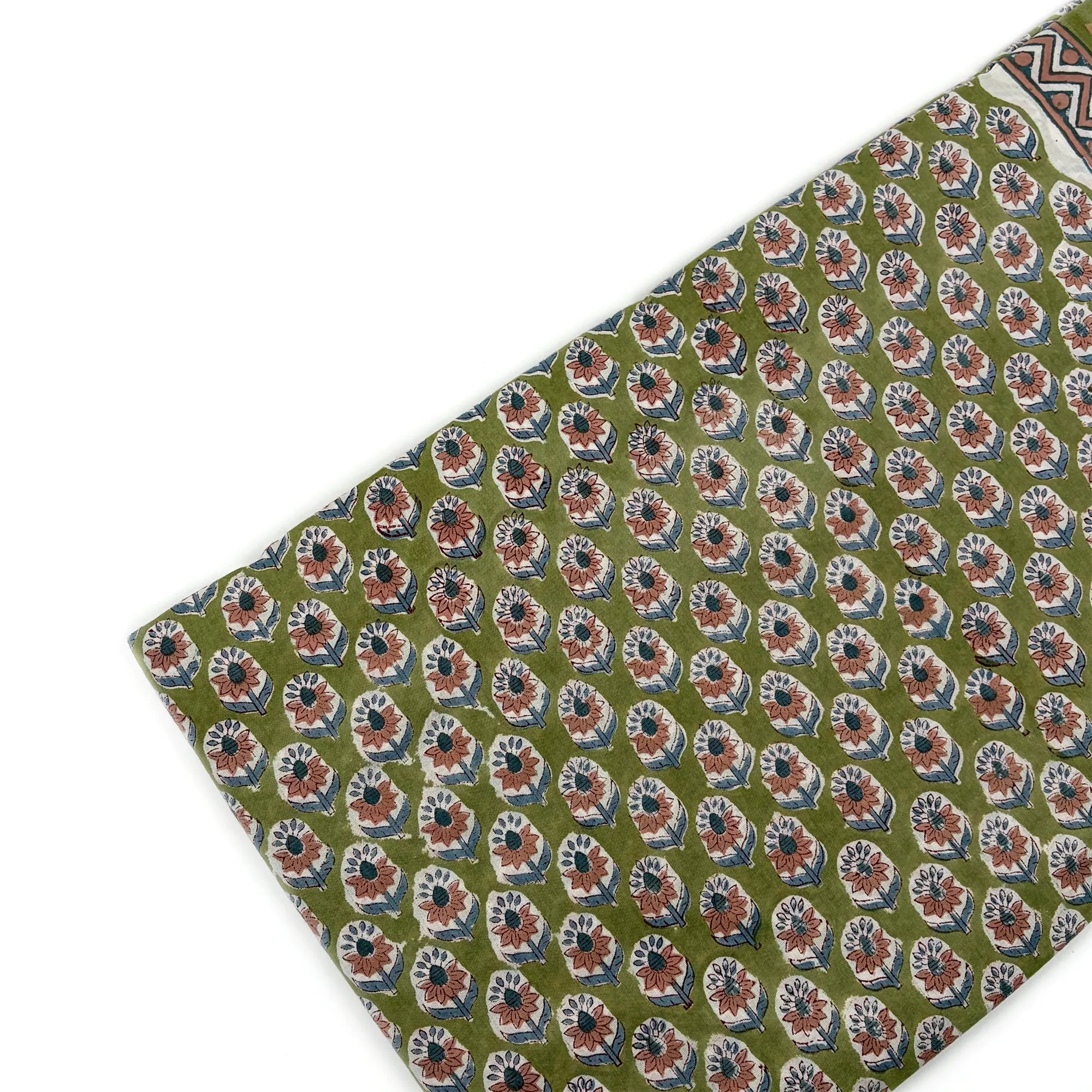 Green Floral Buti Rapid Hand Block Printed Cotton Fabric