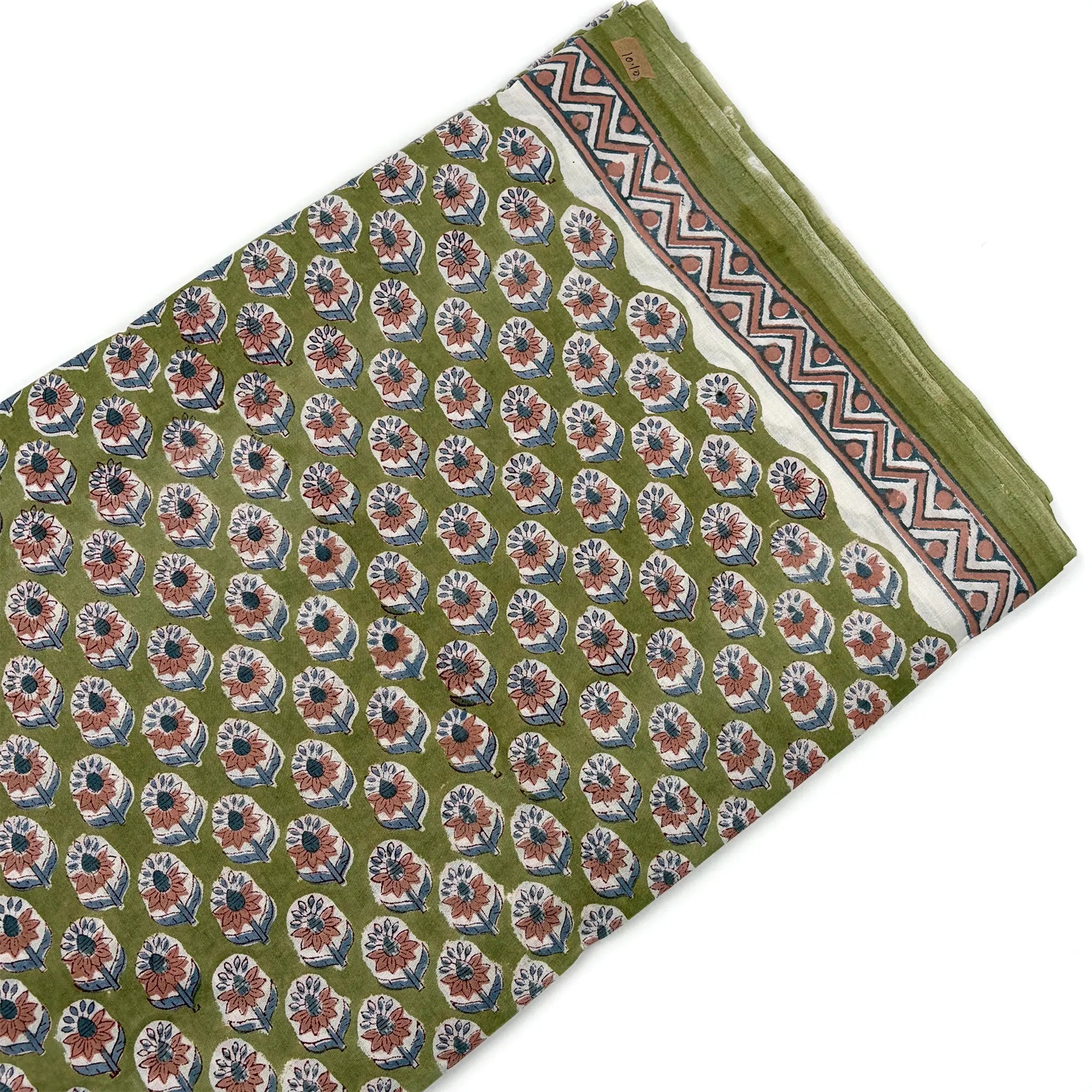 Green Floral Buti Rapid Hand Block Printed Cotton Fabric