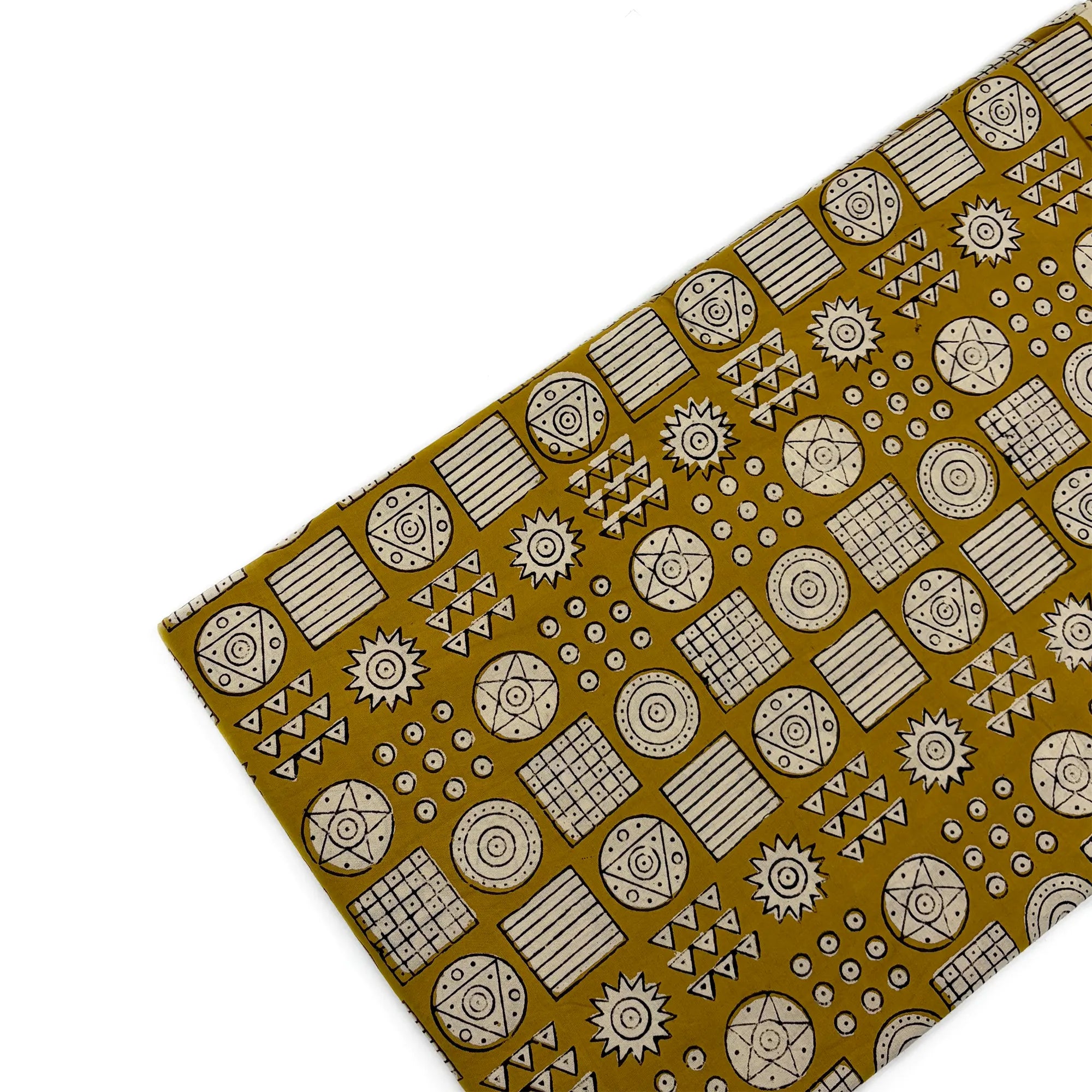 Mustard Geometric Mandala Bagru Hand Block Printed Cotton Fabric