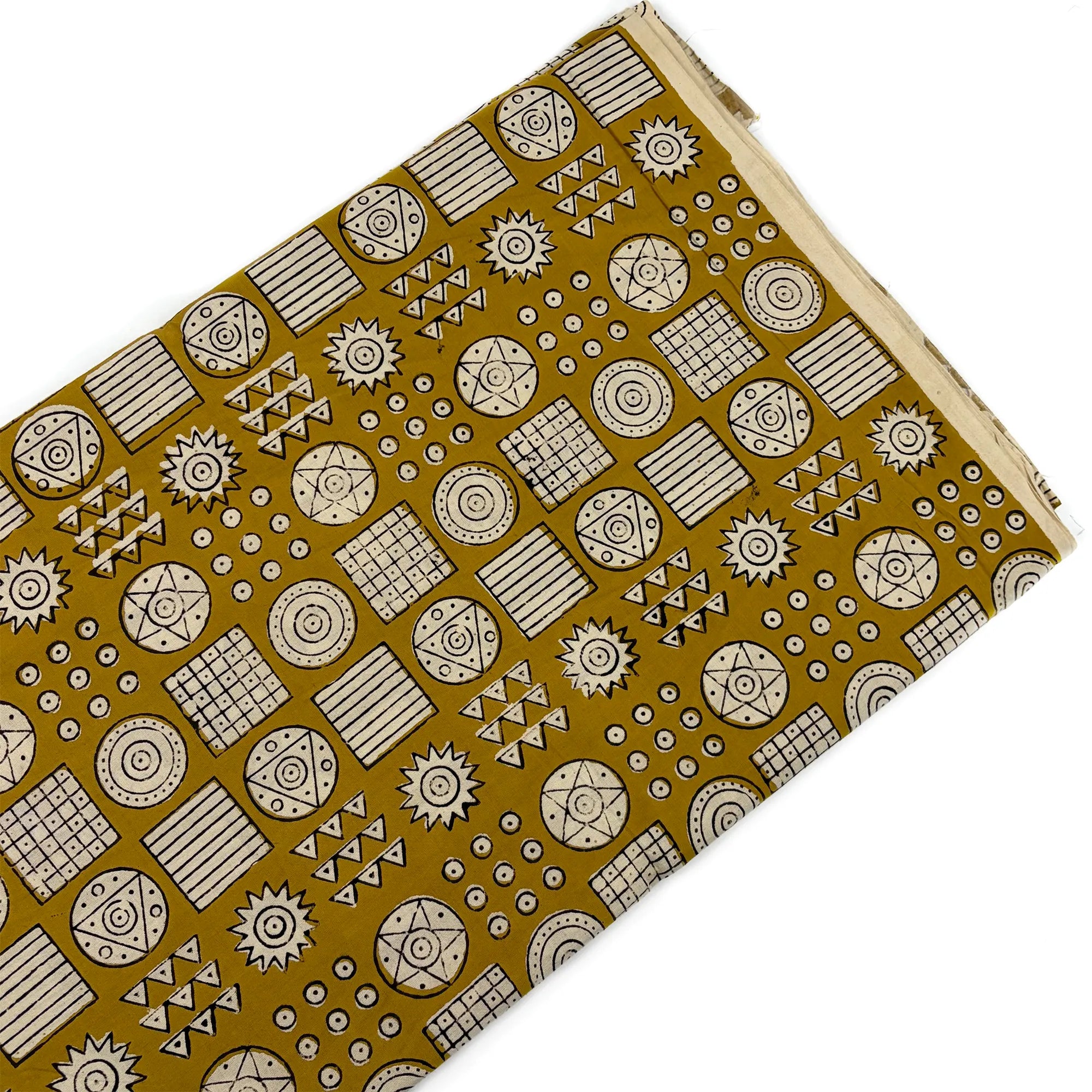 Mustard Geometric Mandala Bagru Hand Block Printed Cotton Fabric
