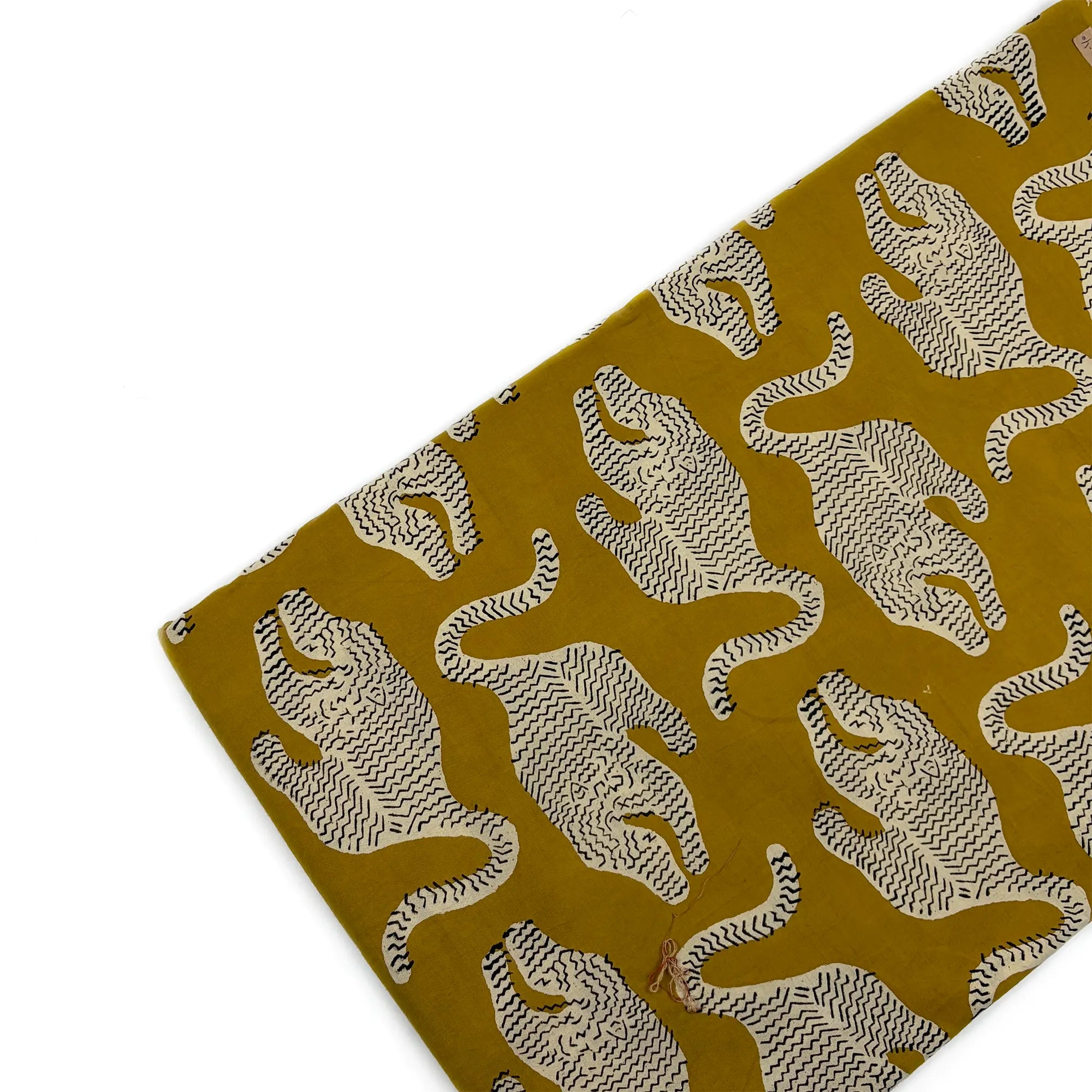 Mustard Tiger Buta Bagru Hand Block Printed Cotton Fabric