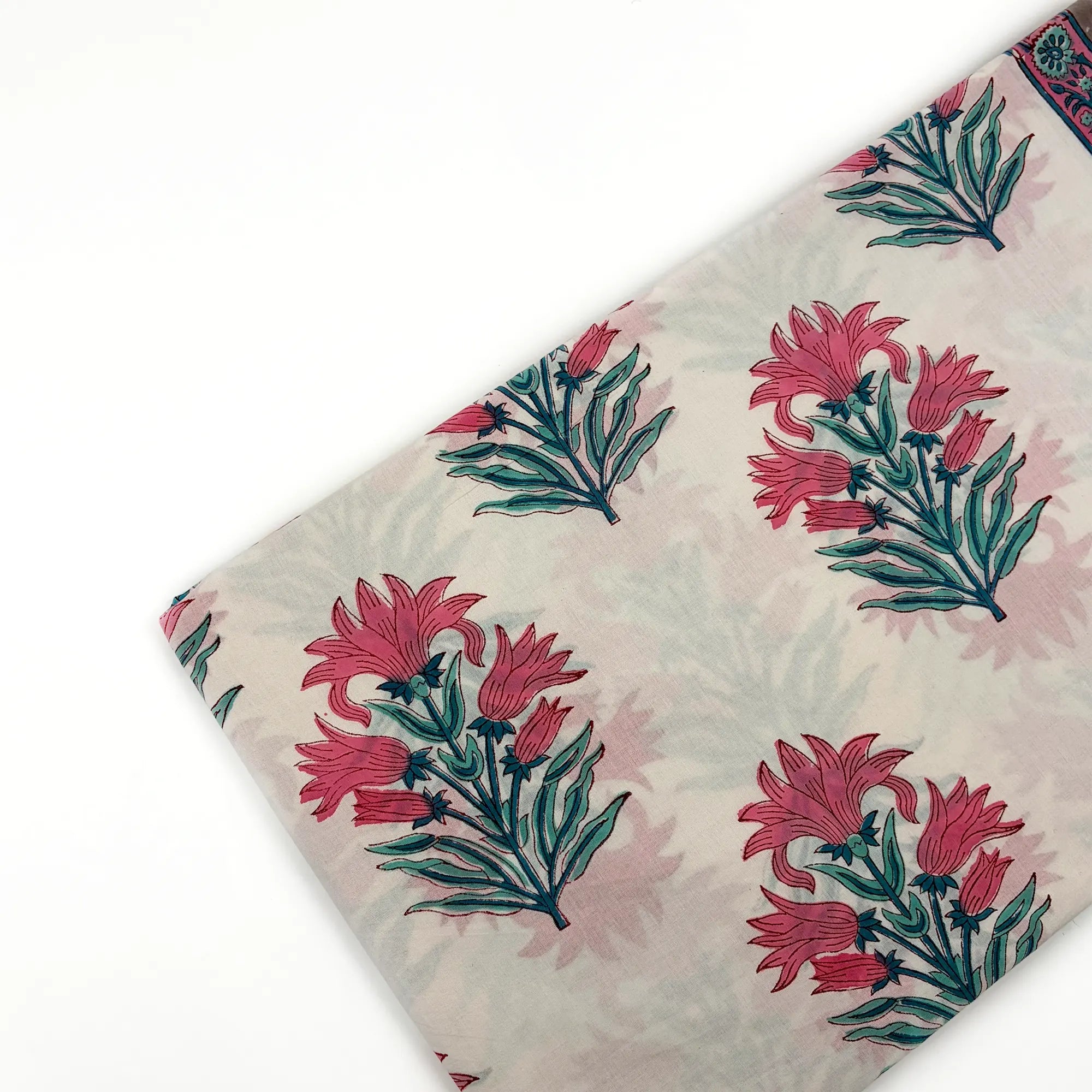 Pink Floral Buta Rapid Hand Block Printed Cotton Fabric