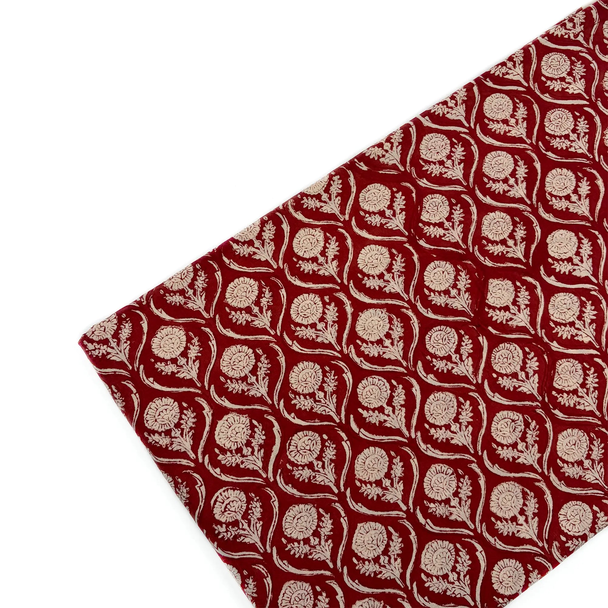 Rust Aranya Leaf Bagru Hand Block Printed Cotton Fabric