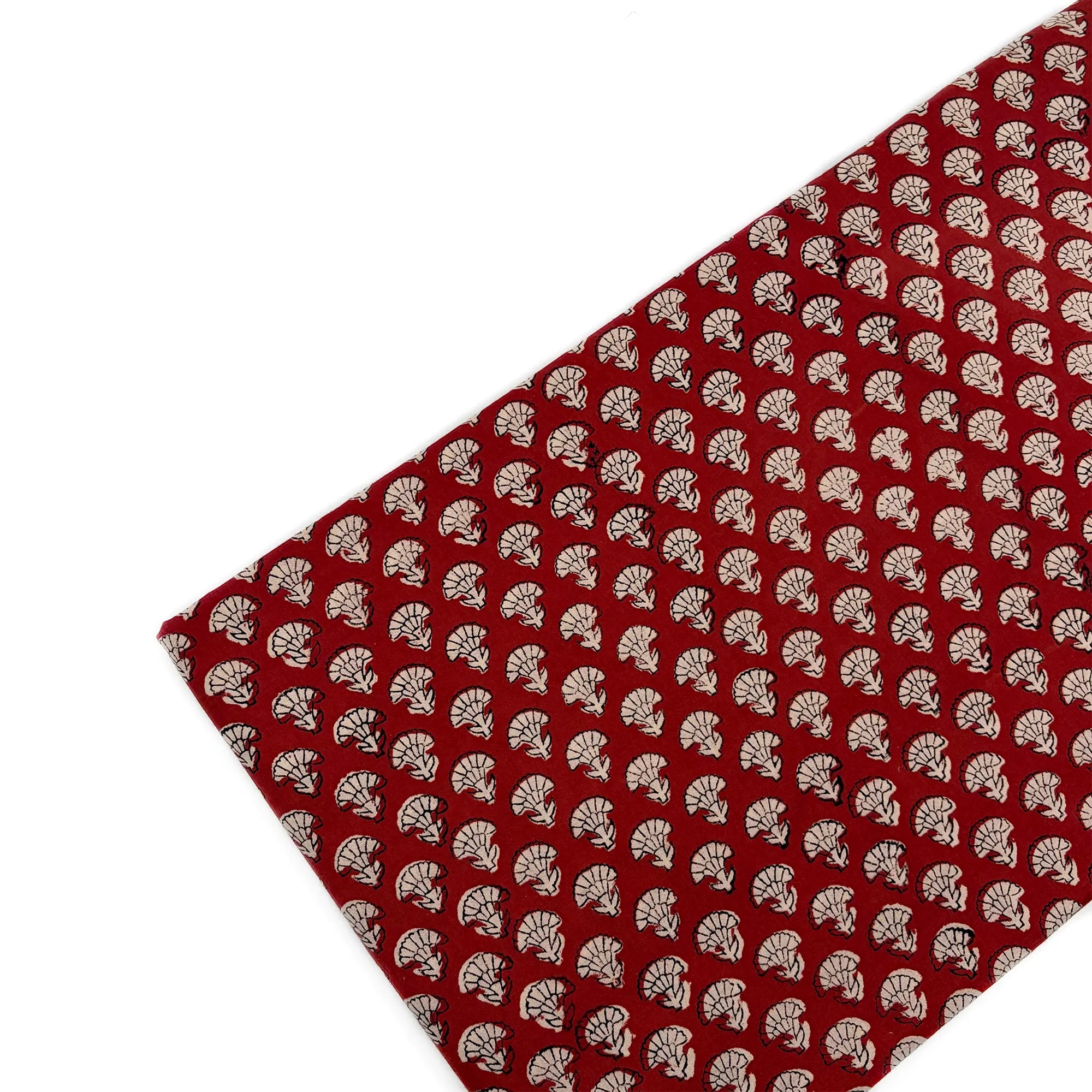 Rust Fan Buti Bagru Hand Block Printed Cotton Fabric